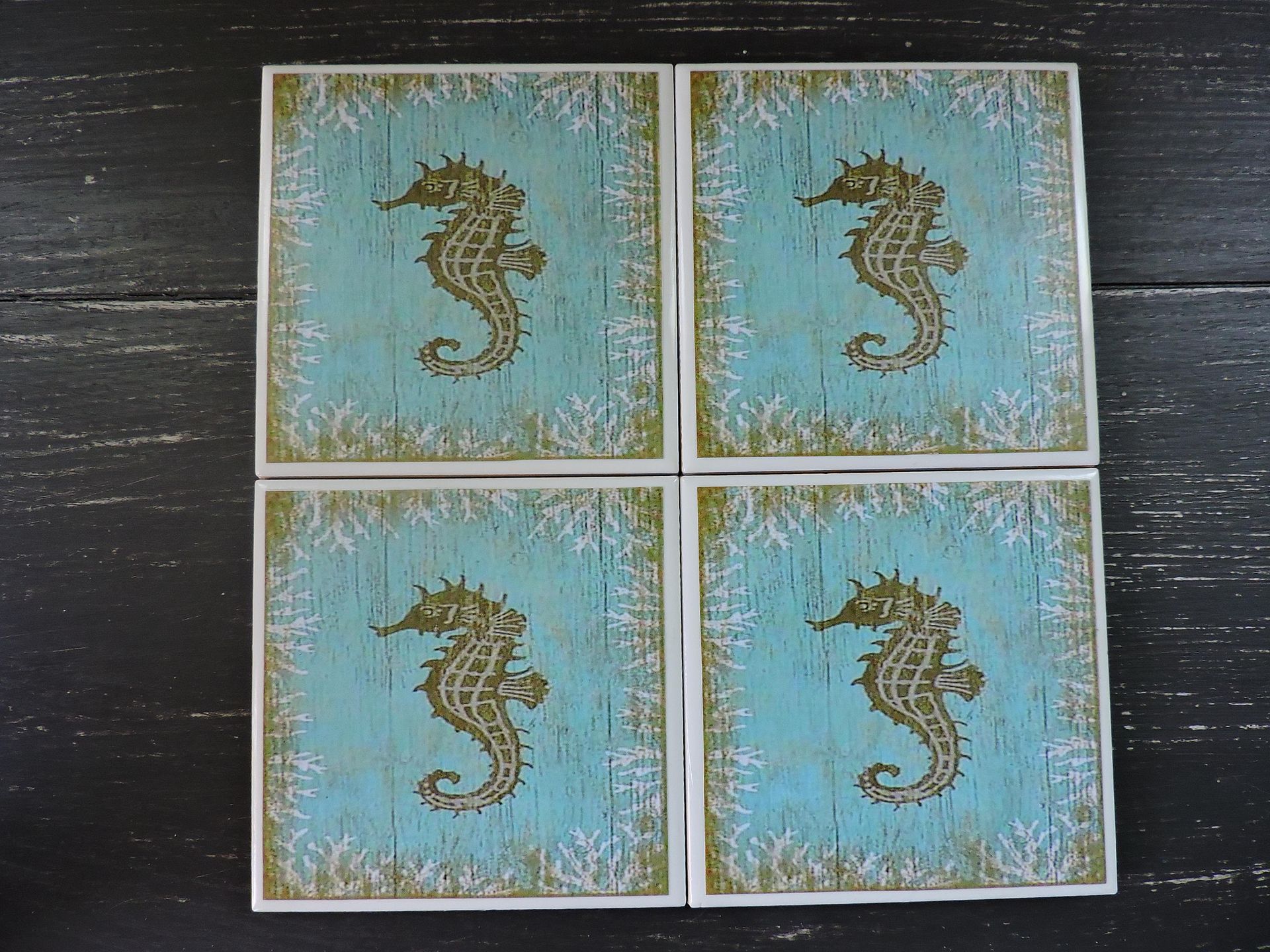 Seahorse Beach Theme Ceramic Coasters 5