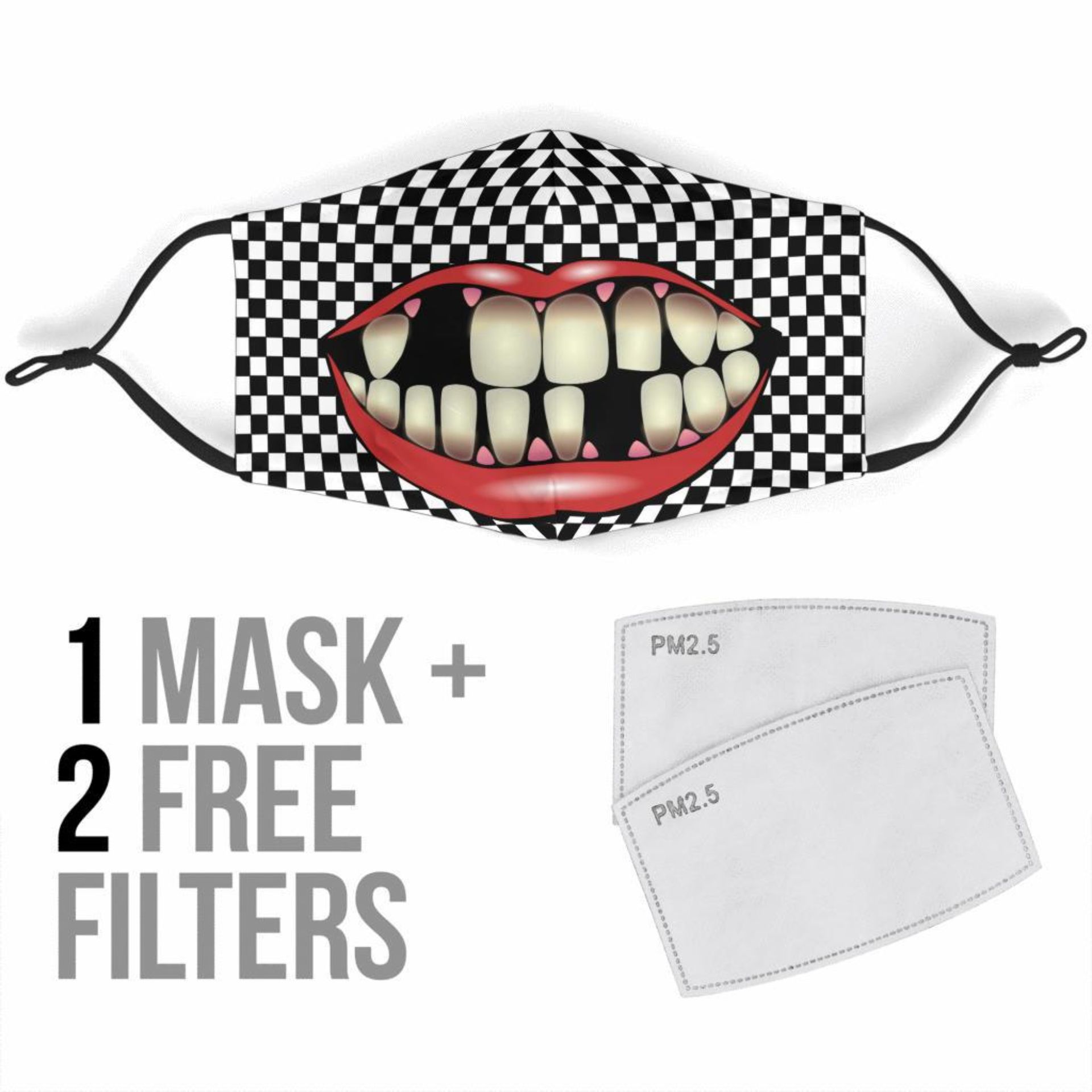 Funny Adult Or Child Fabric Face Mask With 2 Free Filters Adjustable Straps 6 