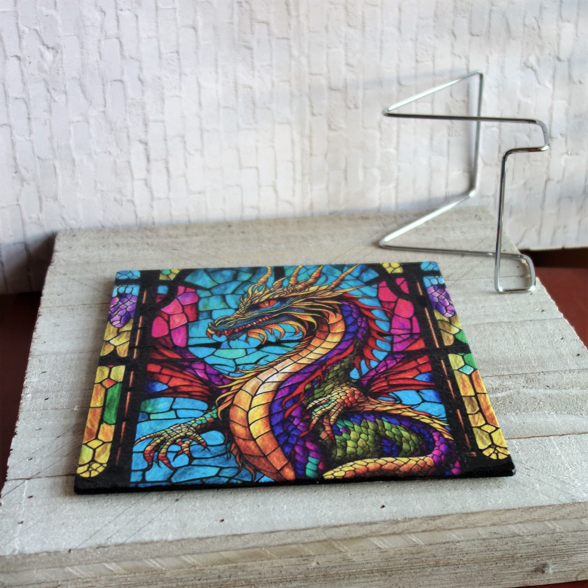 Stained Glass Dragon Art Mural Dragon Wall Decor Or Tabletop Display 2 