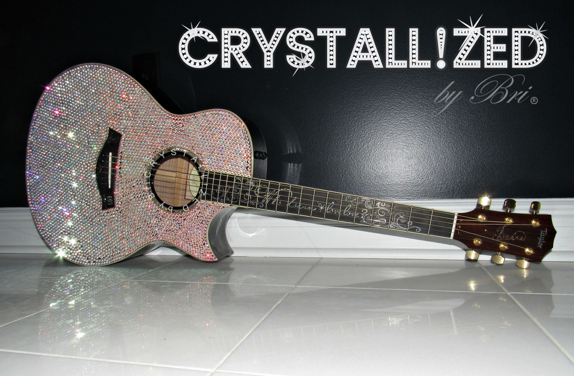 Custom Crystallized Guitar Bling Bedazzled Instrument Acoustic Or Electric Genuine European Crystals 4