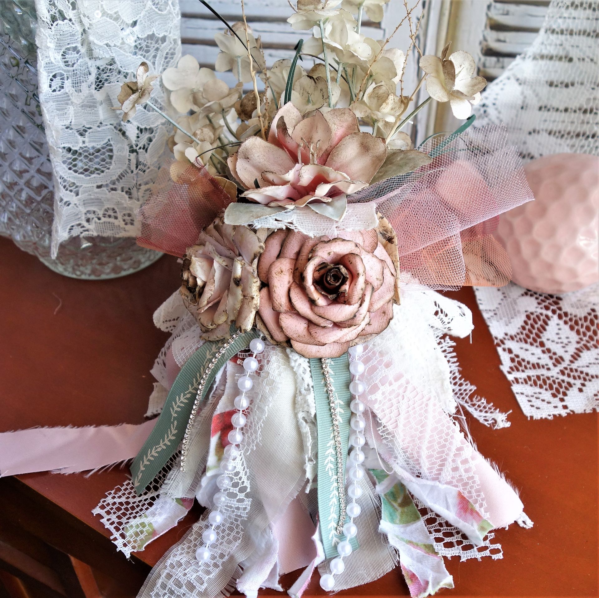 Shabby Chic Flower Truck Floral Arrangement Romantic Vintage Rose Decor 4 
