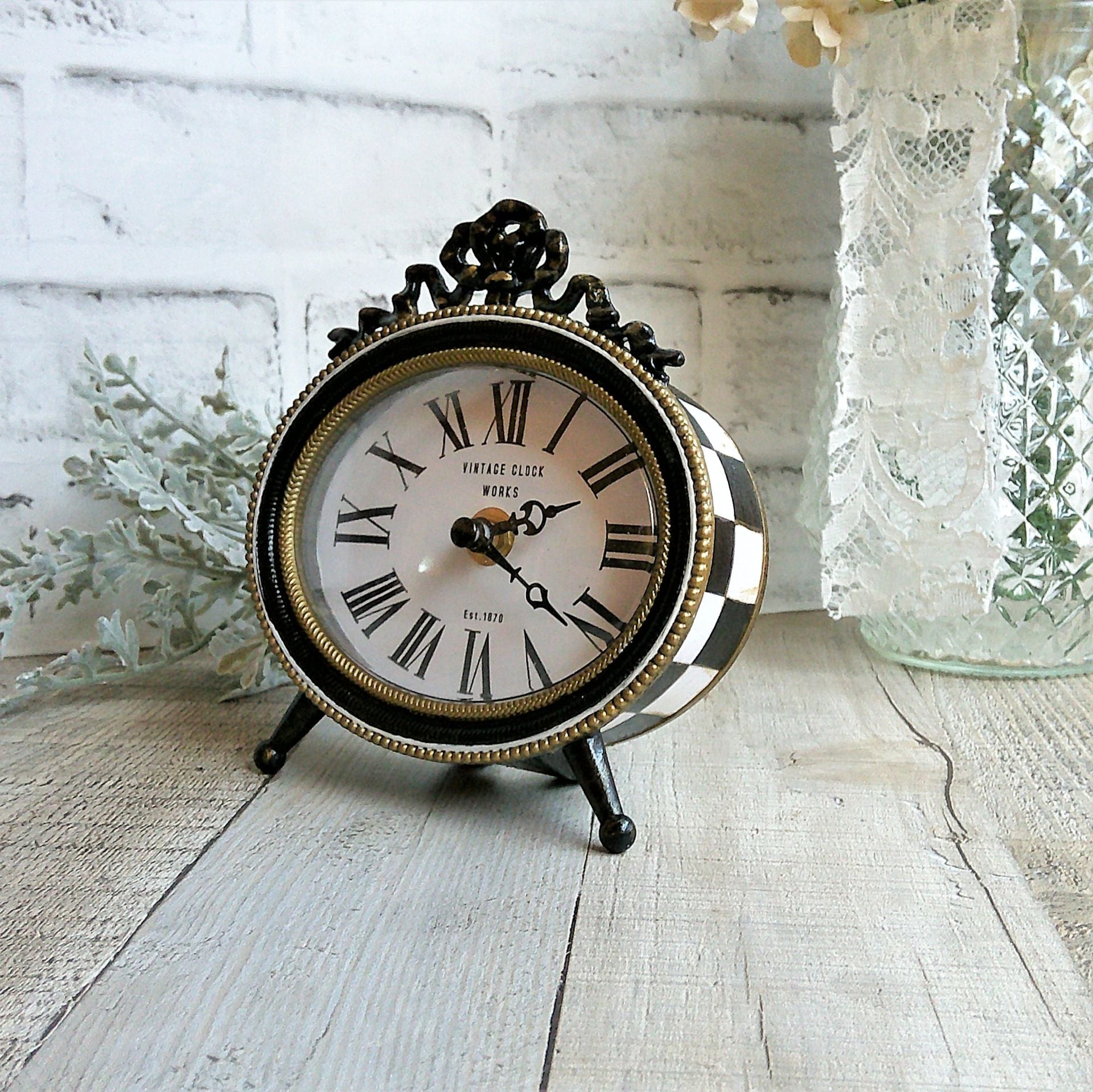 Courtly Clock Hand Painted Checks Clock Checkered Decor 3 