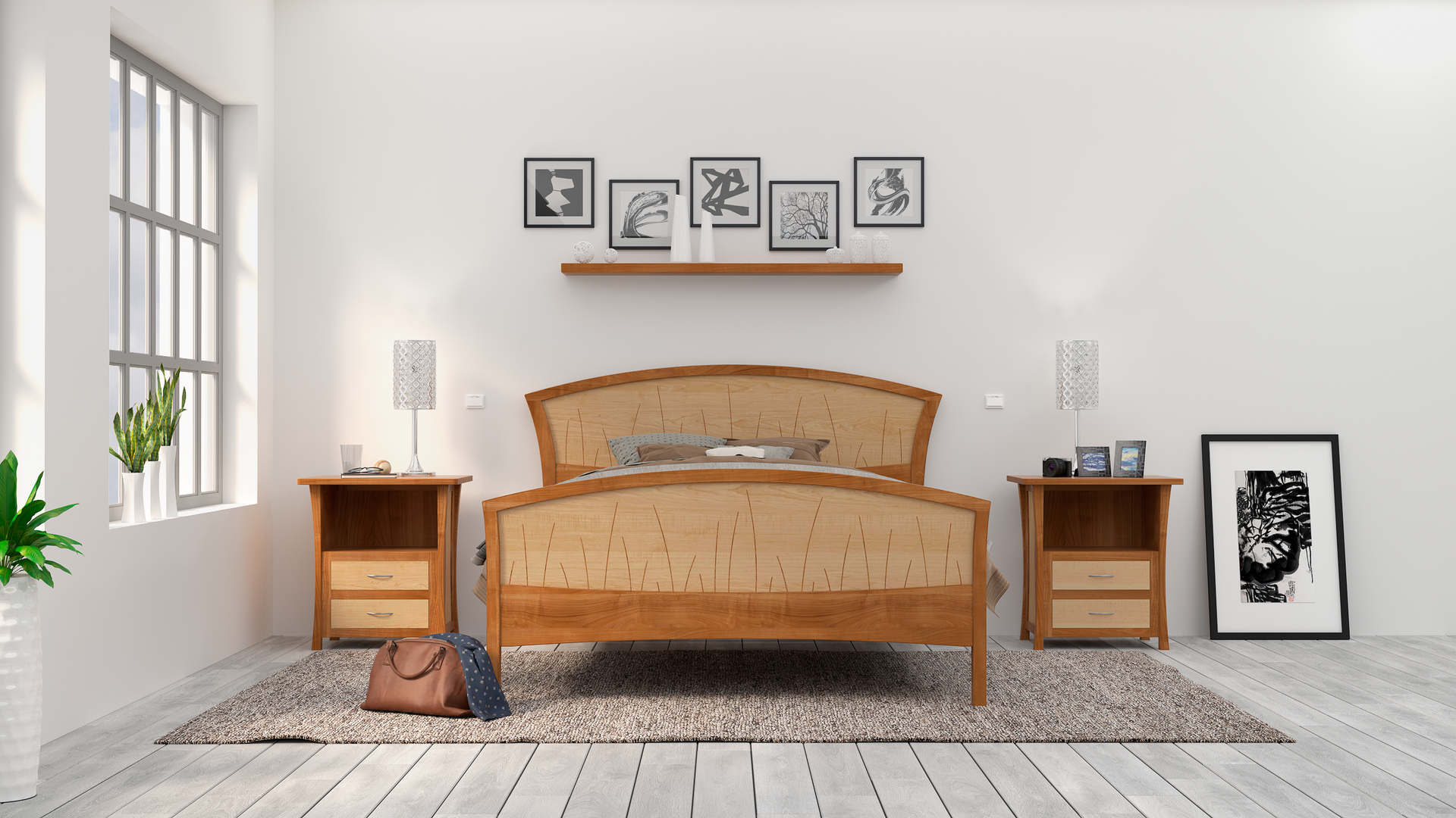 King Size Bed Frame, King Size Headboard, Platform Bed, Handmade Wood Bed, 1