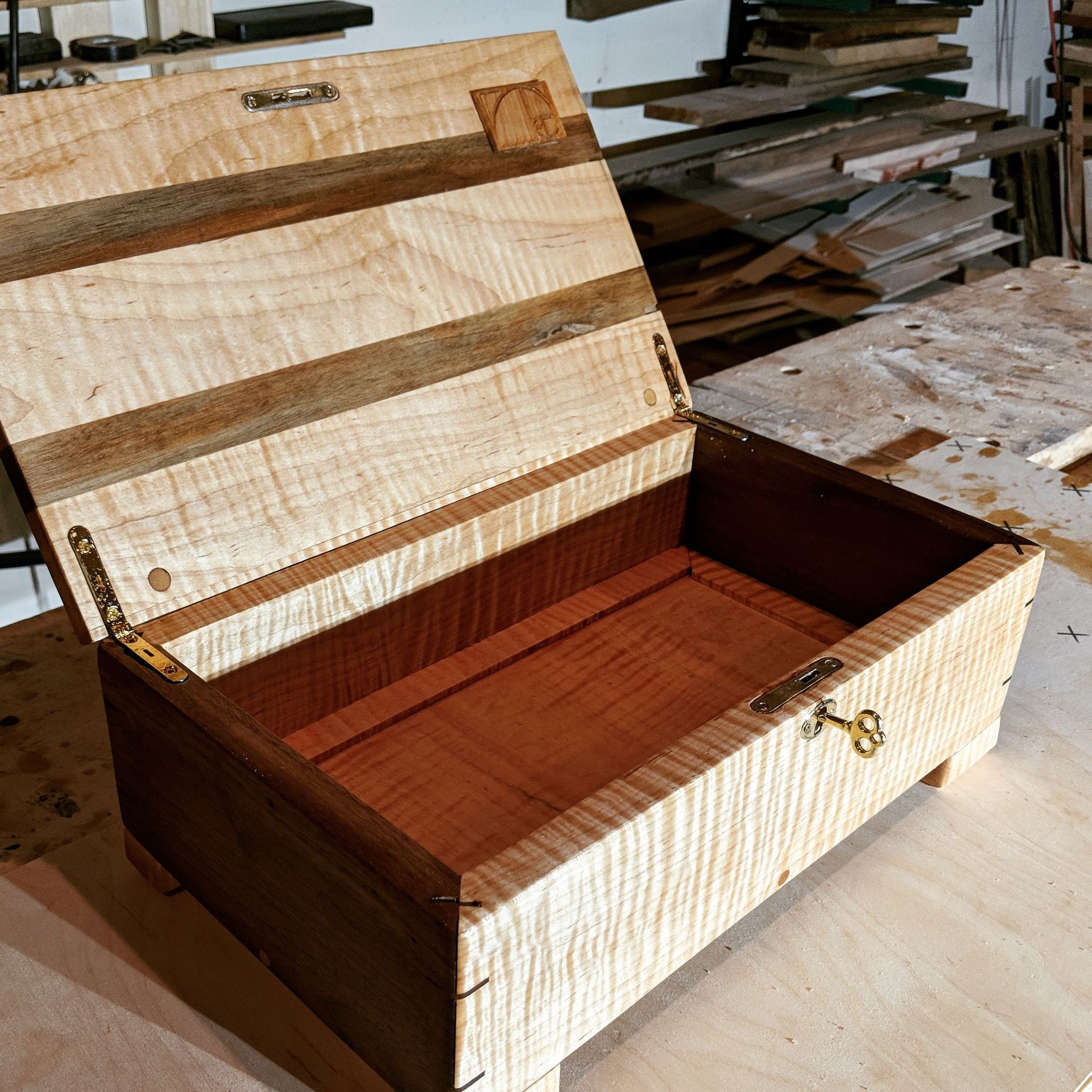 Solid Ambrosia Maple And Black Walnut Box