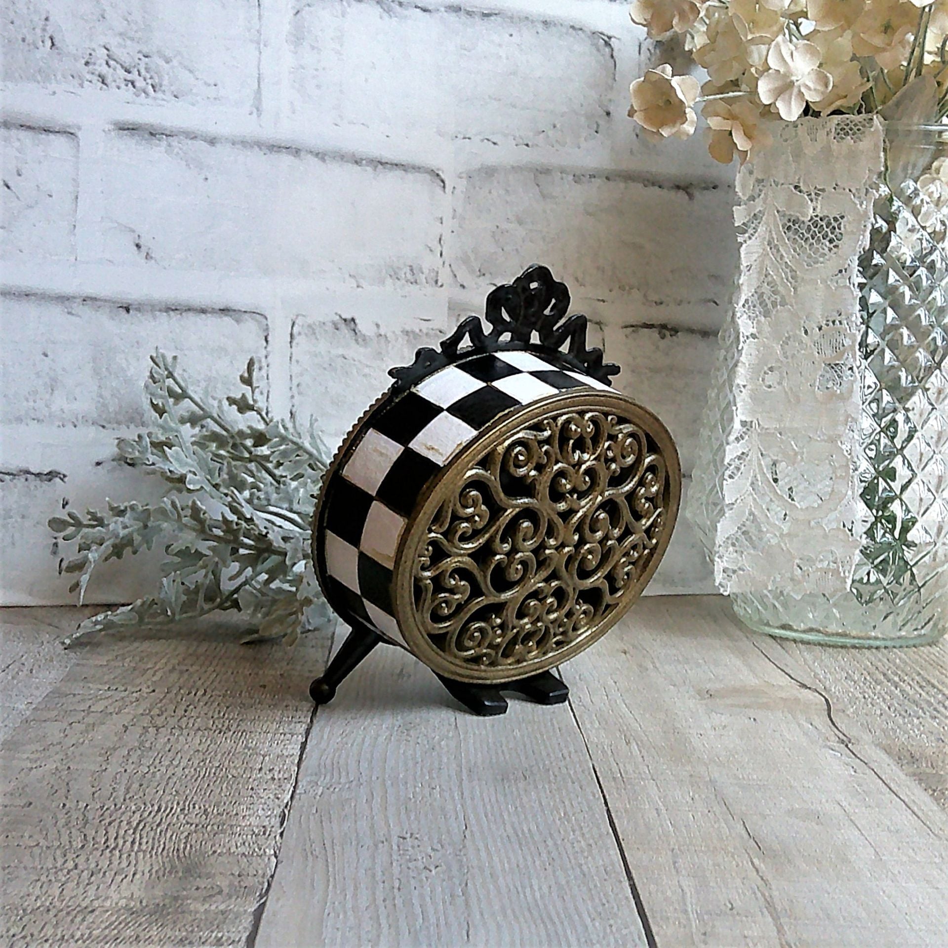 Courtly Clock Hand Painted Checks Clock Checkered Decor 4 