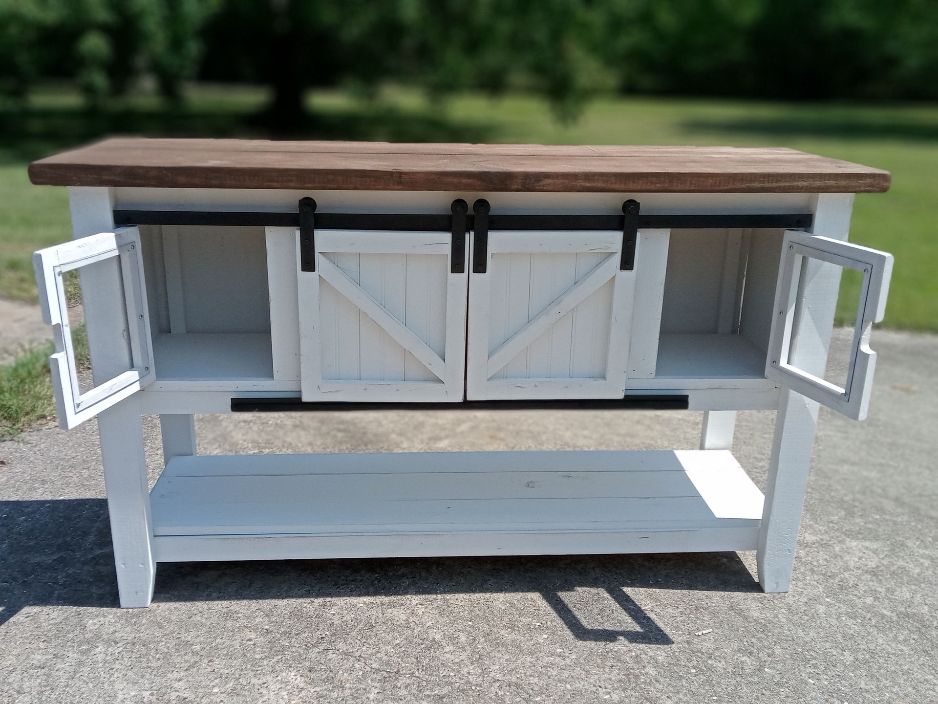 Farmhouse Buttet With Shiplap Sliding Doors White And Brown Glass Doors Custom Sizes Made To Order 2