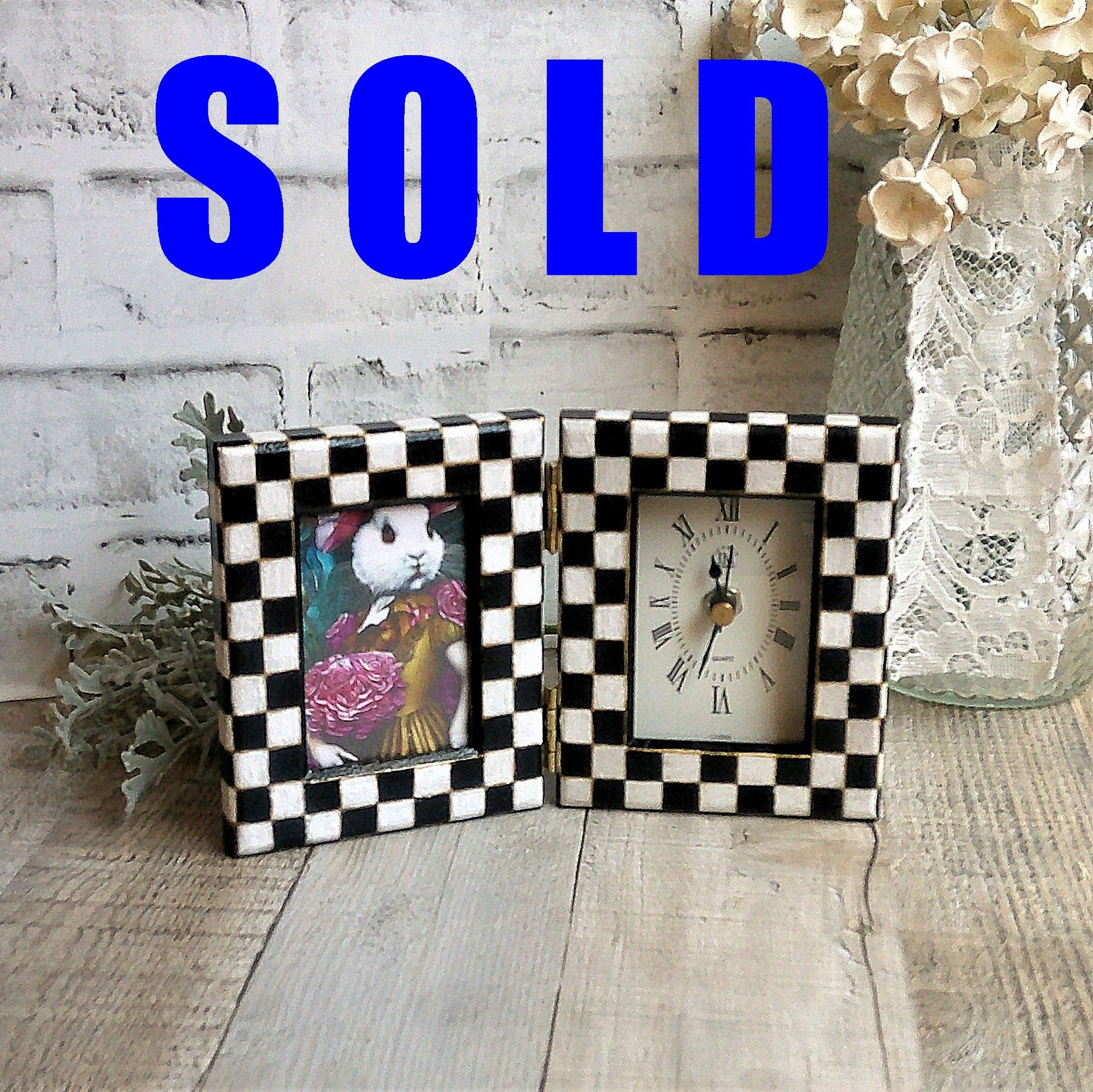 Hand Painted Checks Picture Frame Clock Whimsical Check Decor Buffalo Check