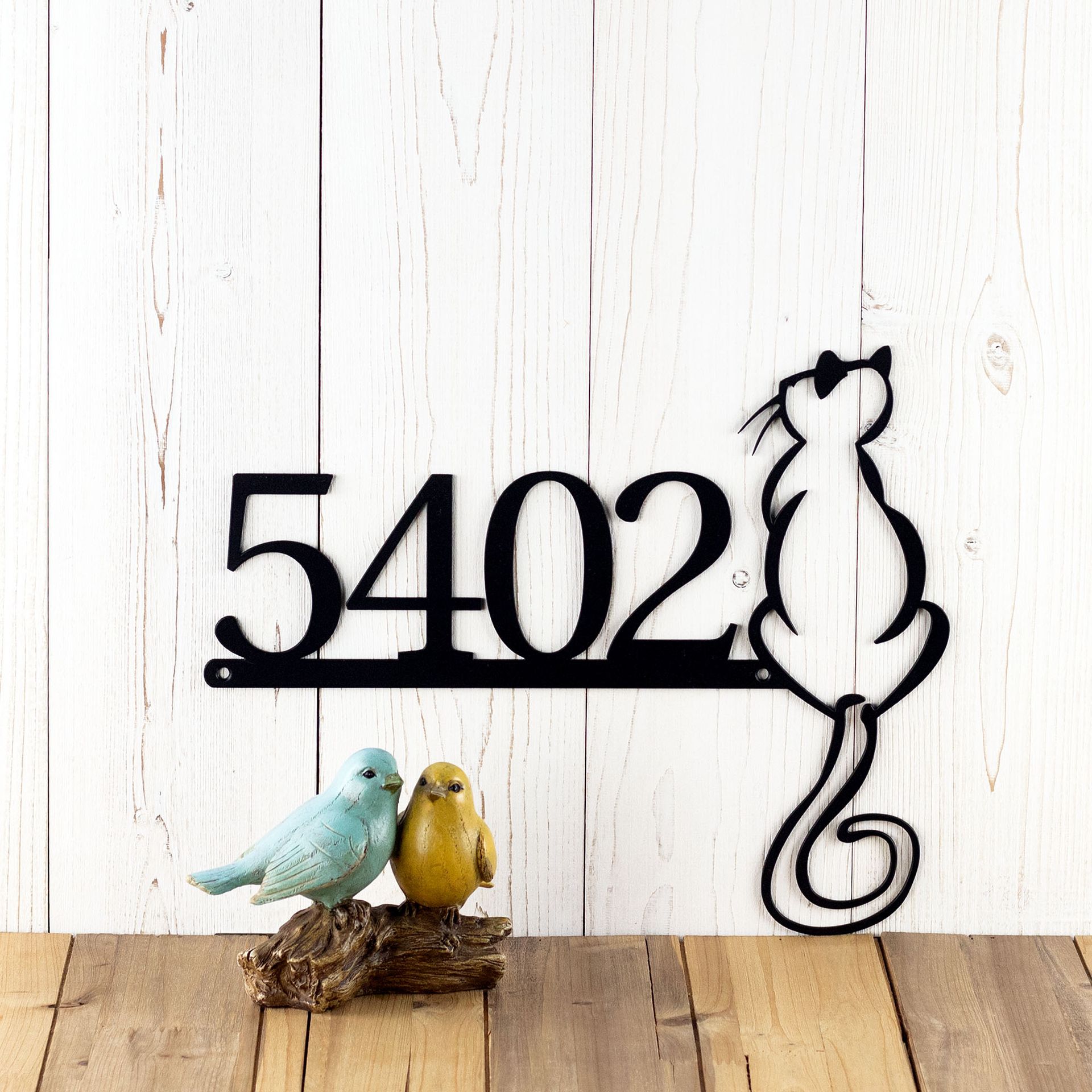 Metal House Number Sign with Cute Cat