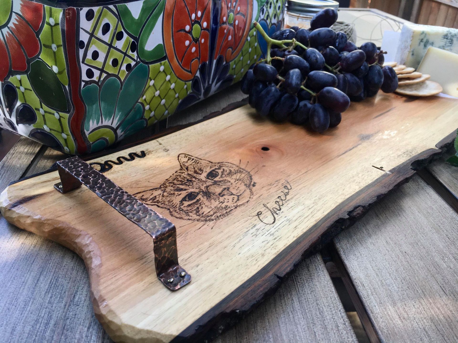 Unique Custom Serving Tray, Cheese Board, Charcuterie Or Serving Board With Copper Hammer Handles 6 