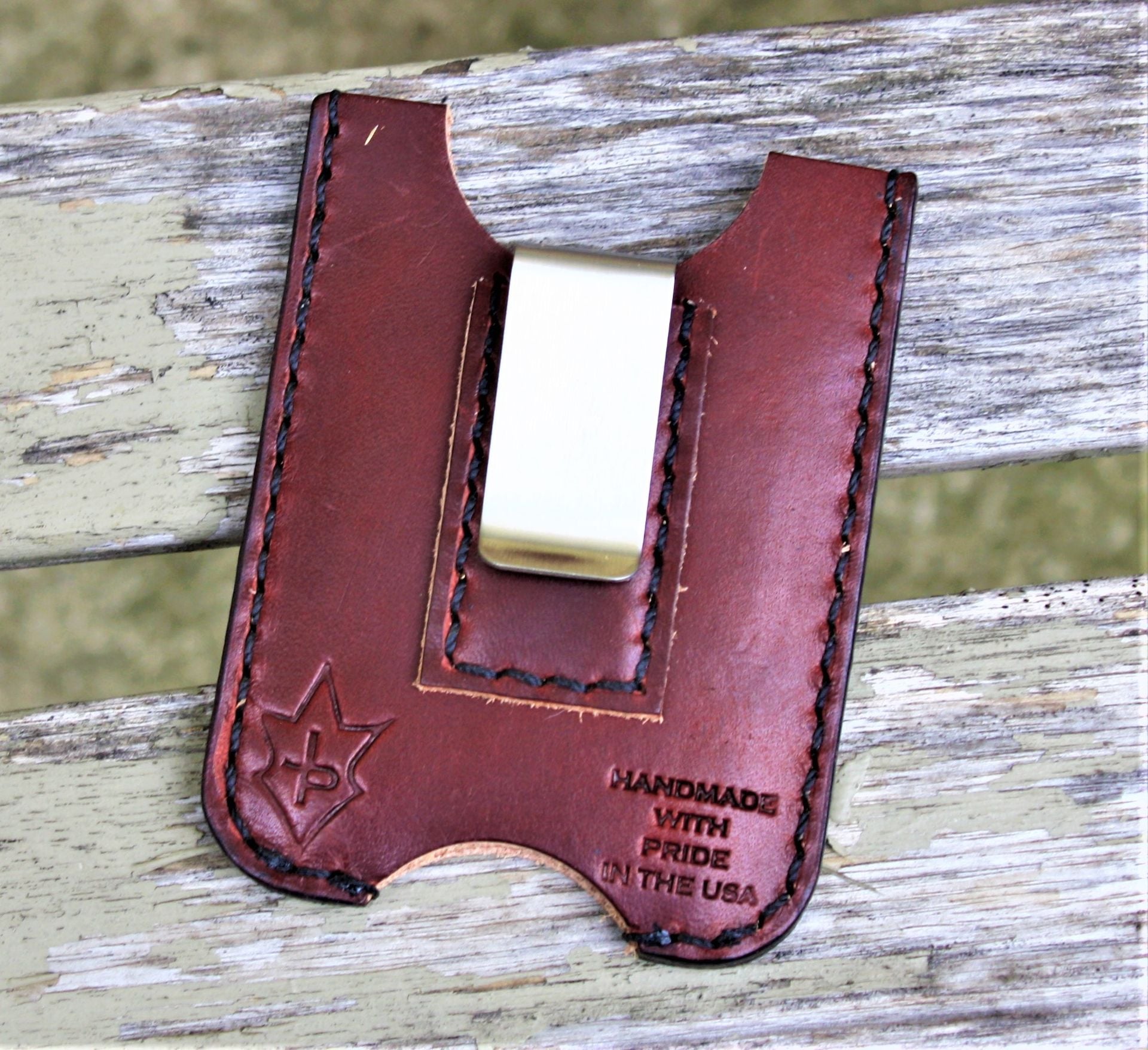Handmade Leather Minimalist Wallet Minus Wickett And Craig Burgundy Harness Money Clip 3