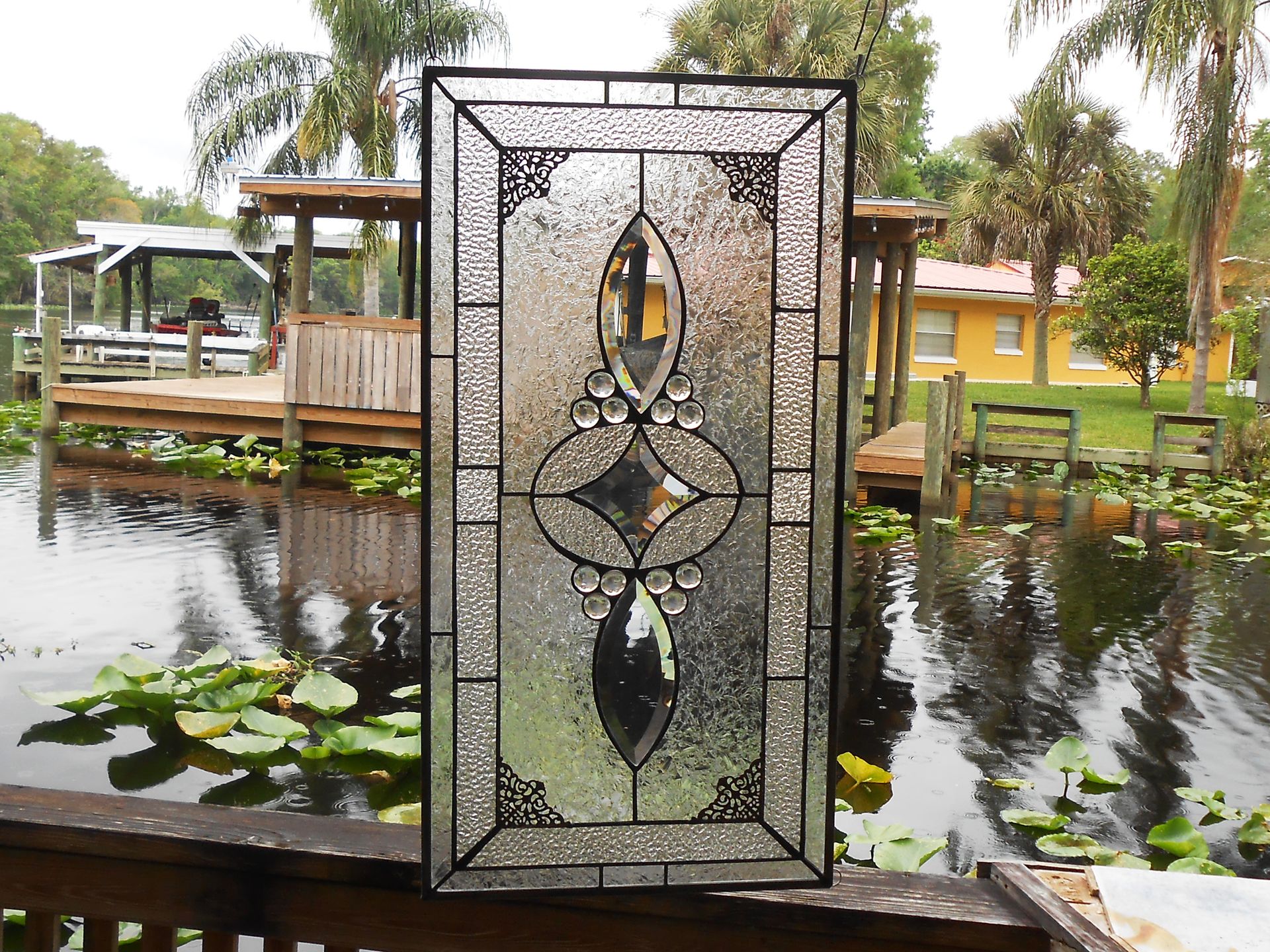 Stained Glass Transom Window, Glass Window Valance, Beveled Glass Panel 5 