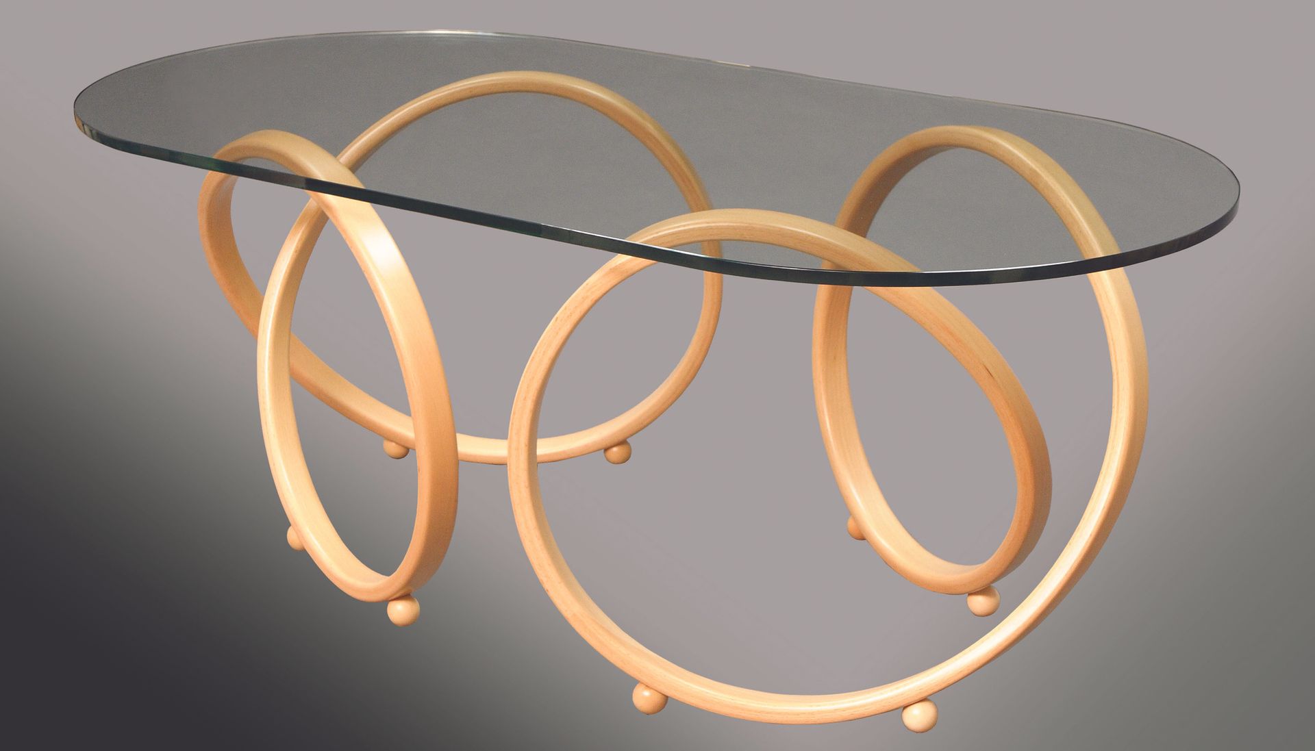 Modern, Oval Glass Top Alder Or Mahagany Infinity Accent Coffee Table 3