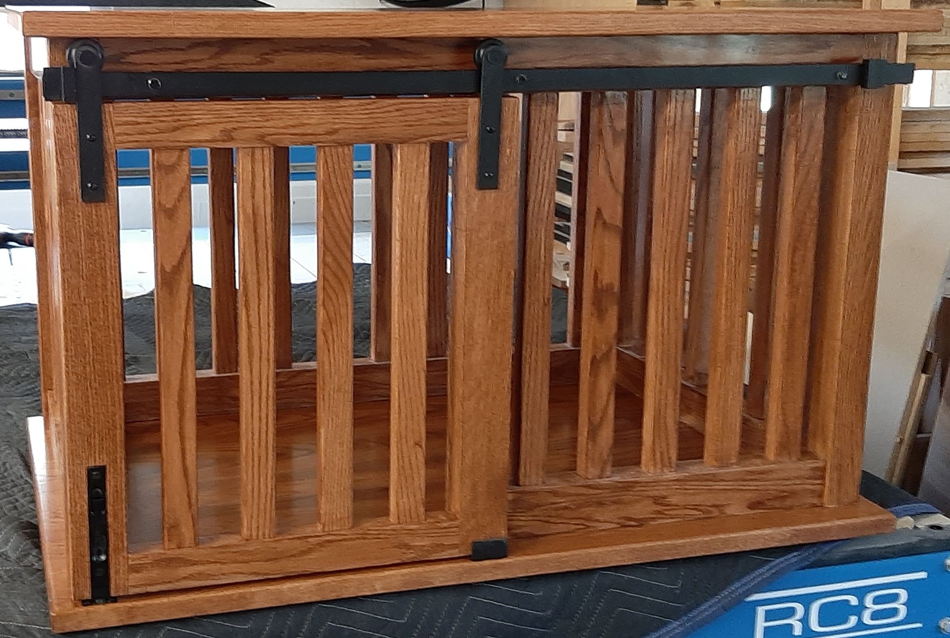 Wooden Pet Crate End Table With Barn Door 4
