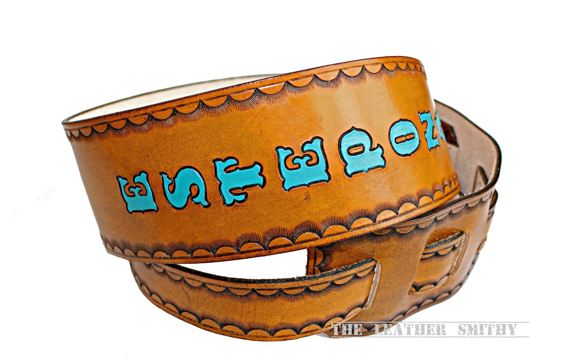 Personalized Tan Leather Guitar Strap With Hand Painted Name Or Initials 6