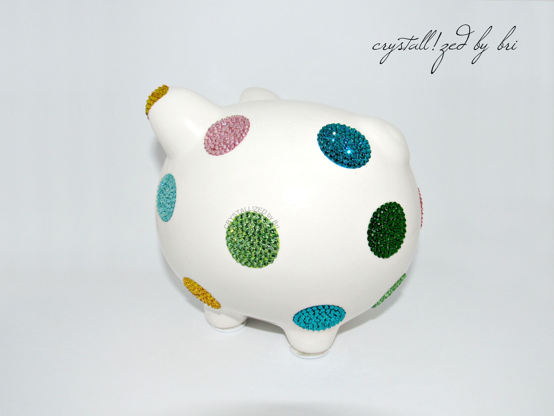 Crystallized Polka Dot Piggy Bank Baby Kids Decor Nursery Bling European Crystals Bedazzled 3 