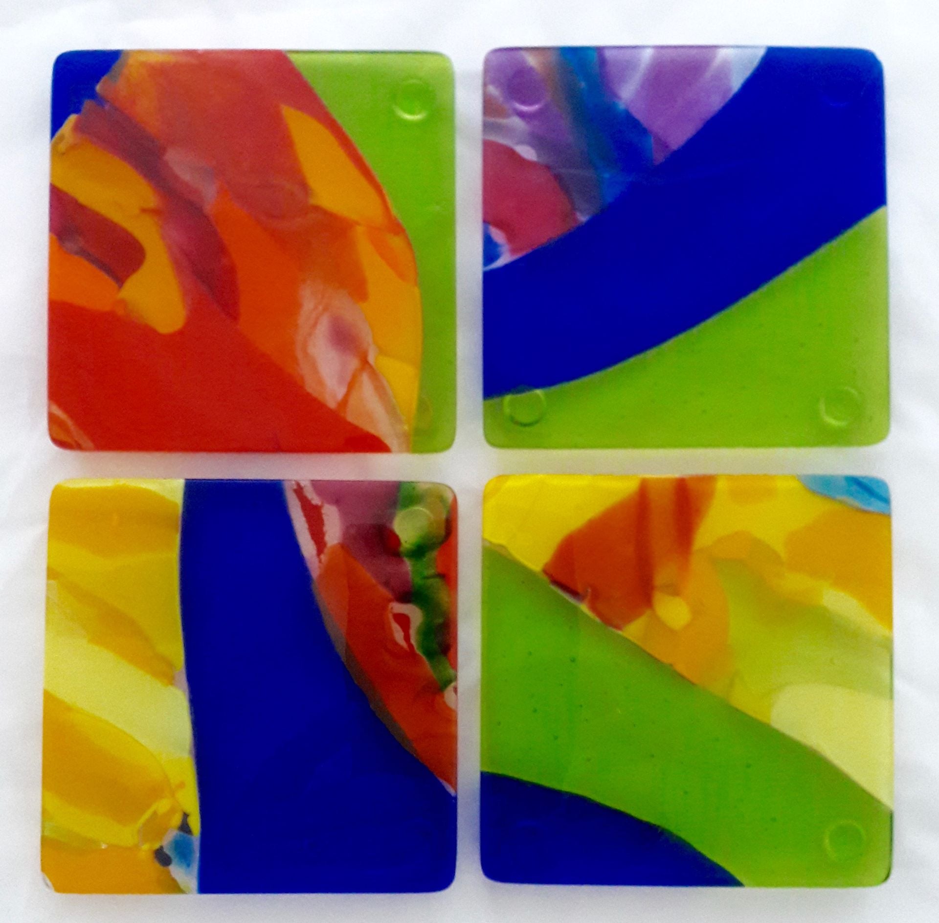 Colorful Abstract Fused Glass Coasters Featuring Handmade Glass Set of 12 - Ulu Pua 3