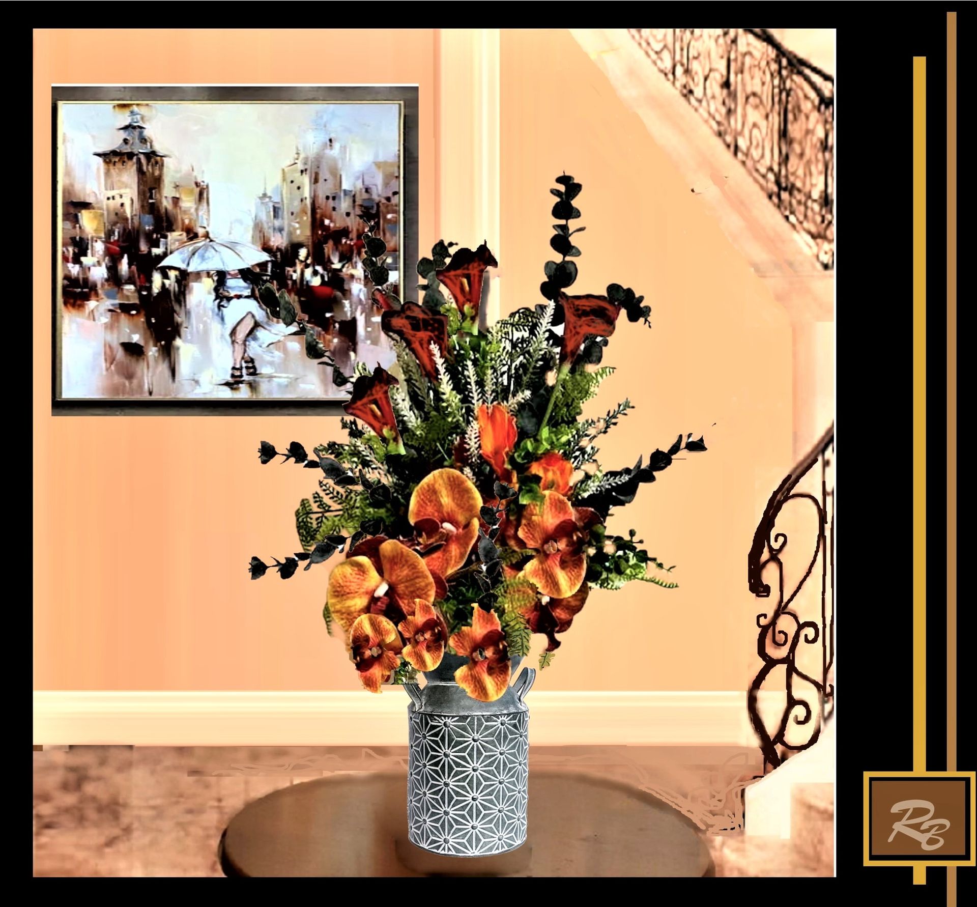 Large, Silk Flower Arrangement, Orchids, Calla Lilies, Entryway, Centerpiece, Floor Vase