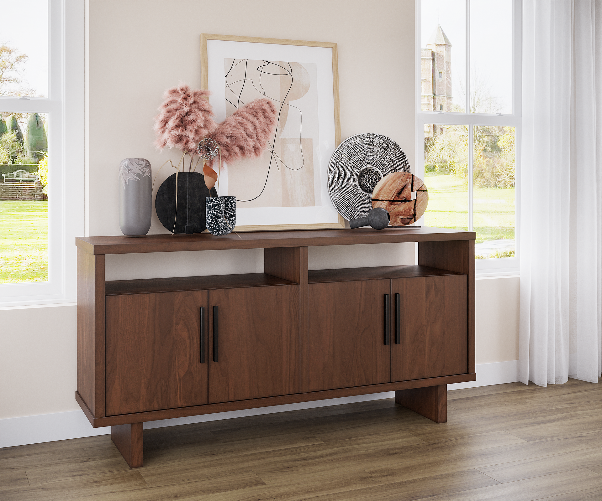 Open Top Shelf Wooden Dining Room Buffet Table 1