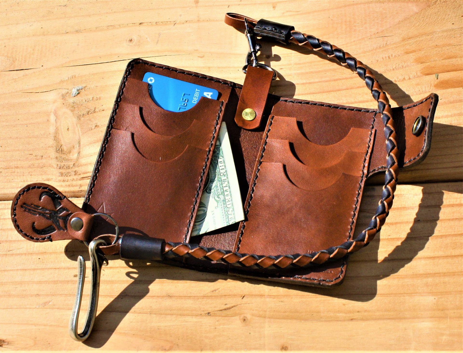 Handmade Leather Biker Wallet Vegetable Tanned The Mandalorian Brown 3 