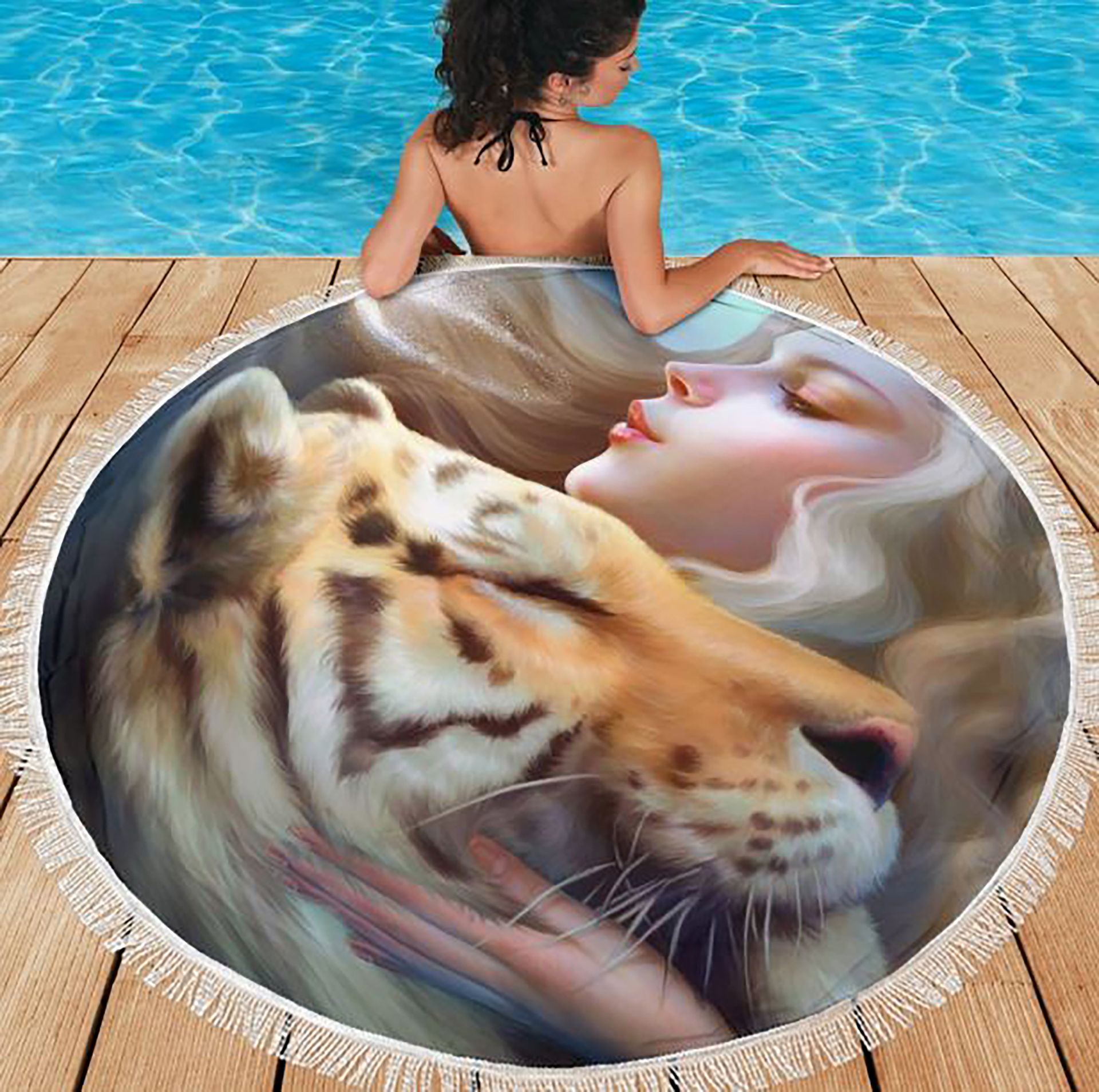 Summer Beach Towel Vacation Pool Beach Blanket Fantasy Tiger Love Towel