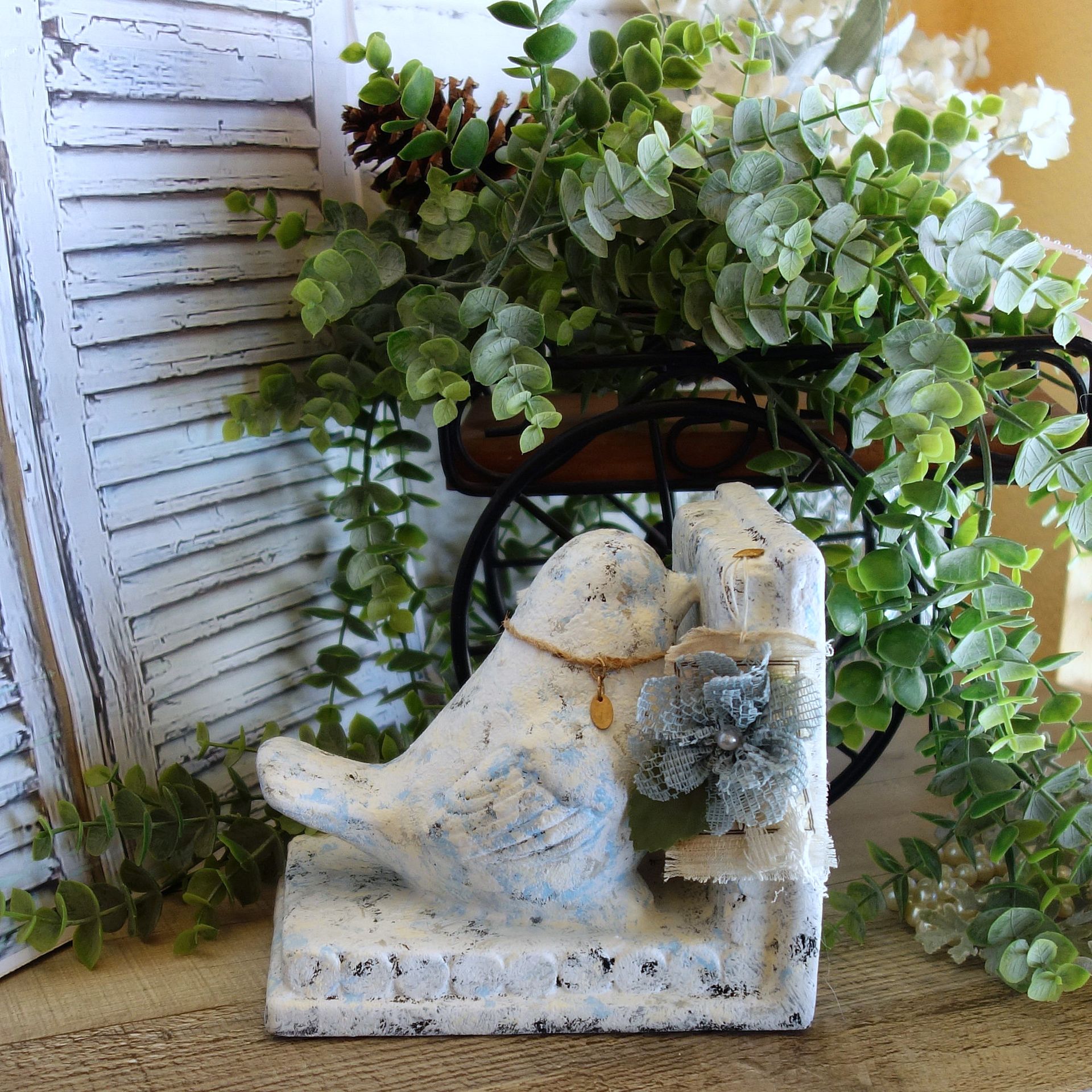 Shabby Chic Songbird Door Stop Doorstop Bluebird Bookend Chippy Paint Bird Decor 1 