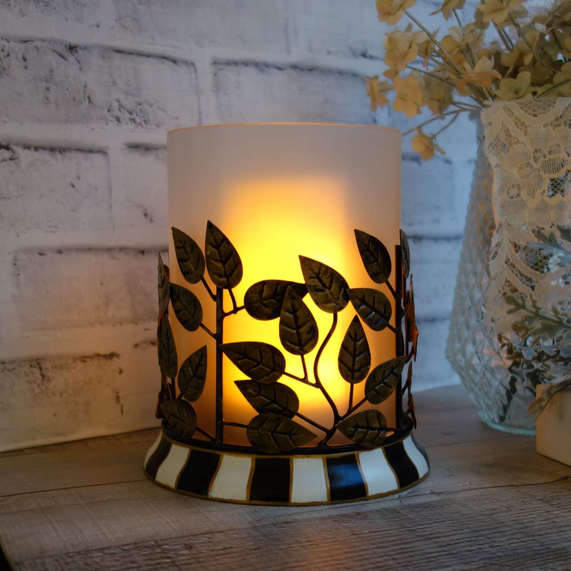 Vintage Checked Candle Holder Black White Checks Candleholder With Glass Globe 2 