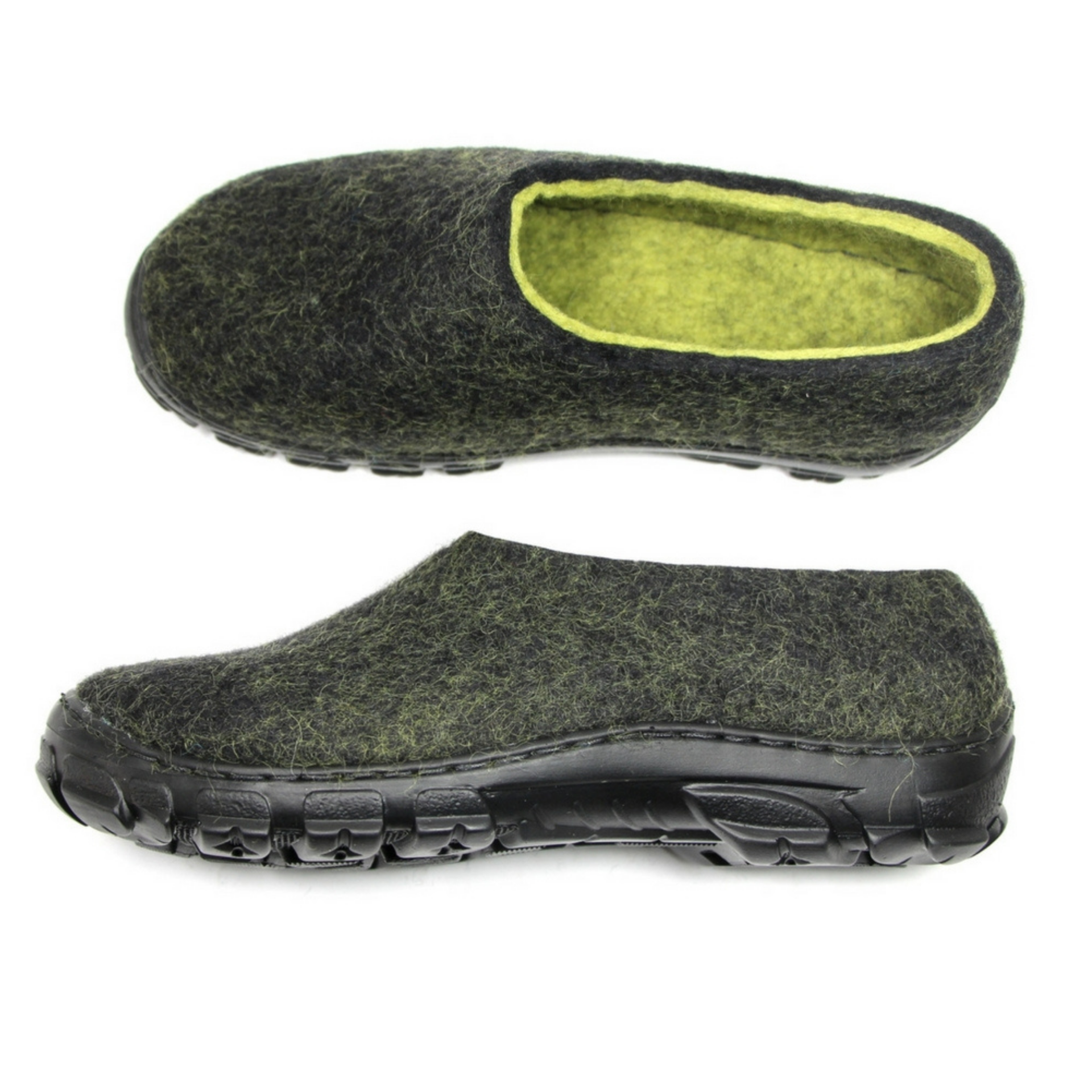 Mens Felted Shoes Travel Black Lime 2