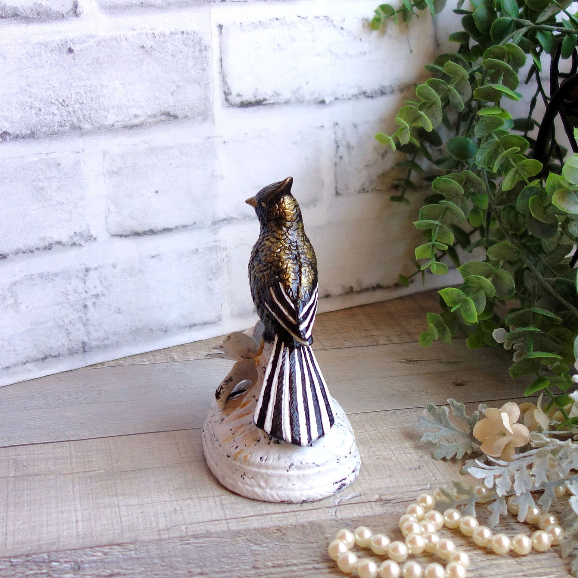 Courtly Song Bird Decor Black White Stripe Decor Bird Figurine 3 