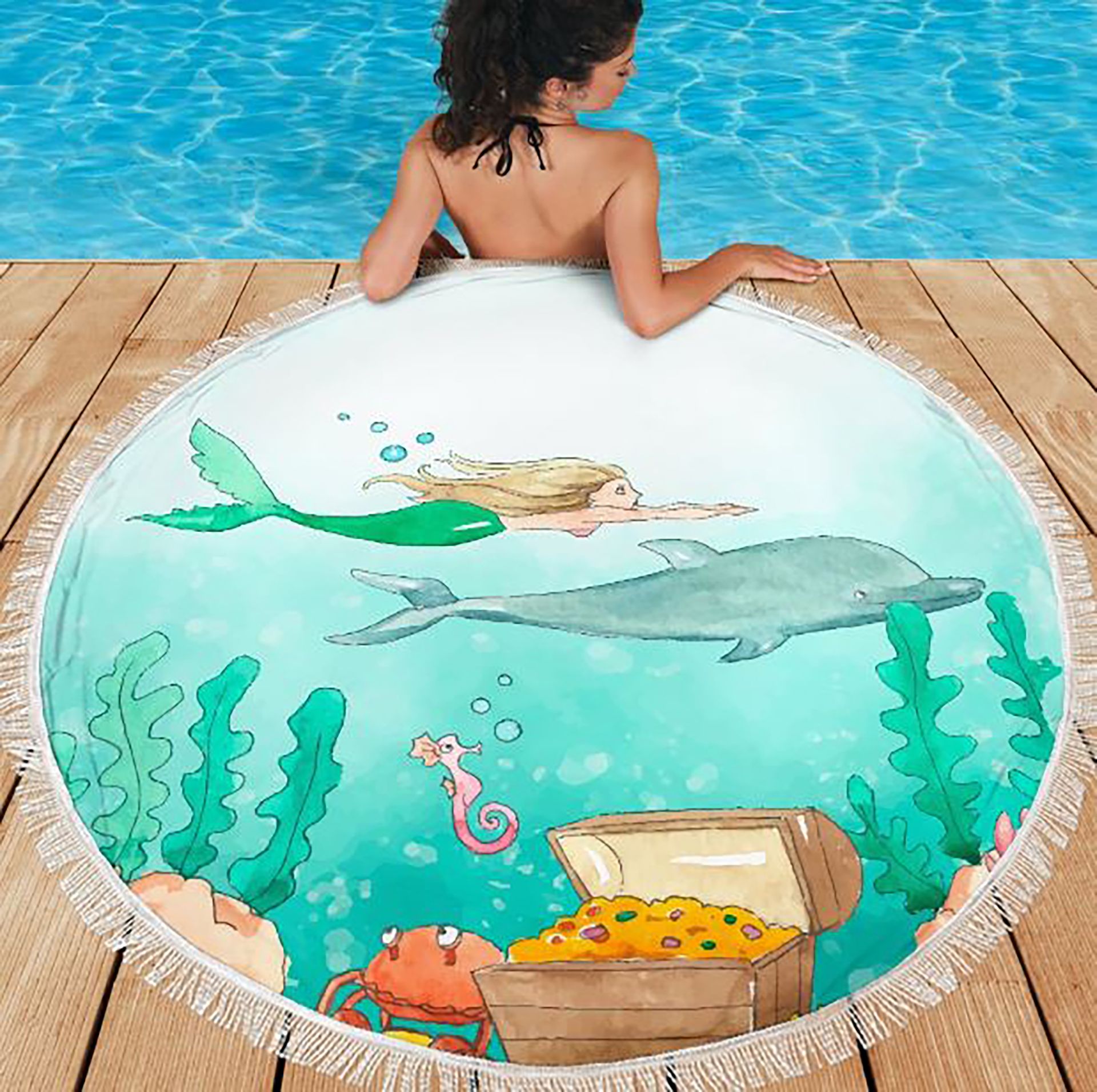 Summer Beach Towel Vacation Pool Beach Blanket Mermaid Dolphin Ocean Sea Treasure