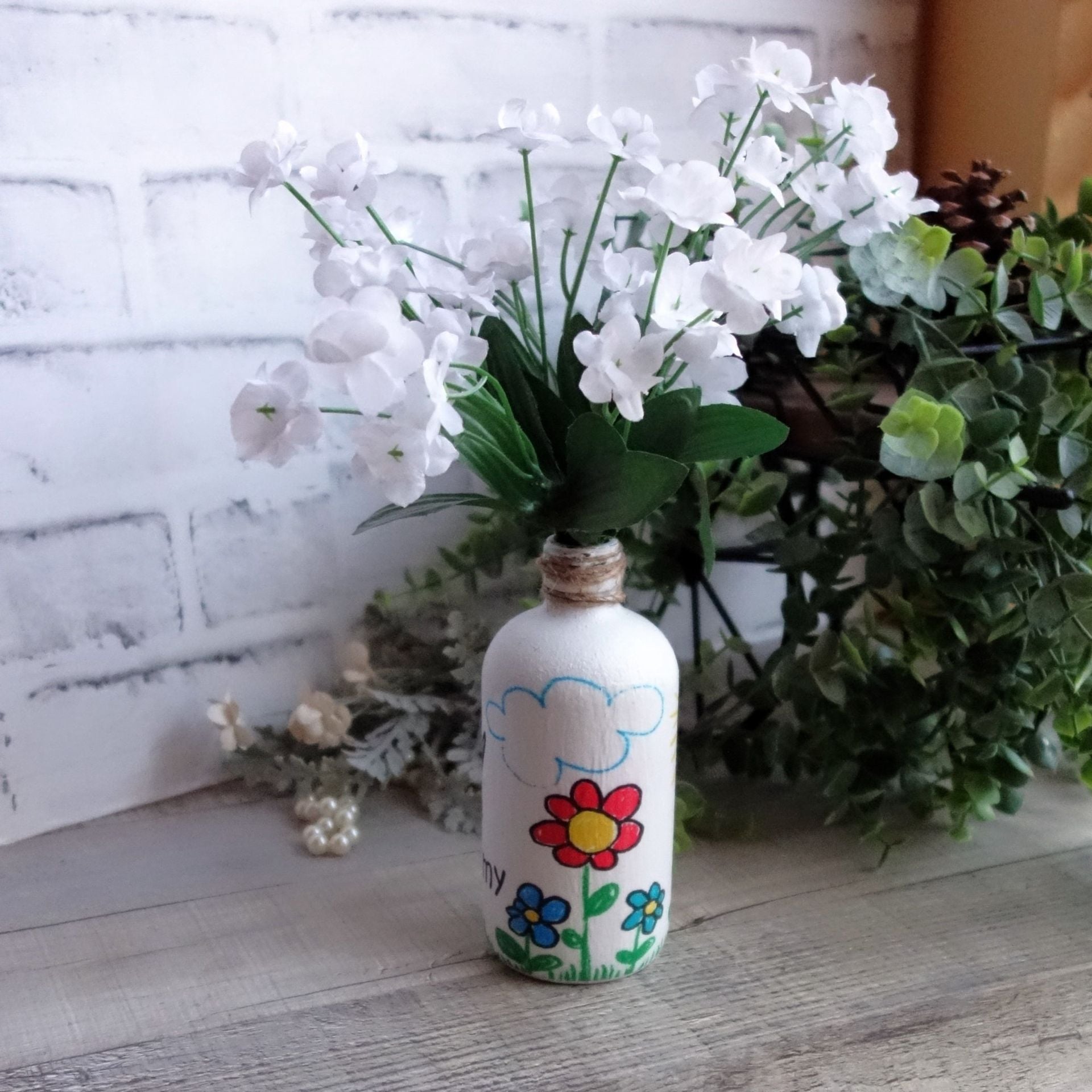 Folk Art Vase I Love Mommy Gift For Mommy Pot Dandelion Vase Wildflower Vase 6 
