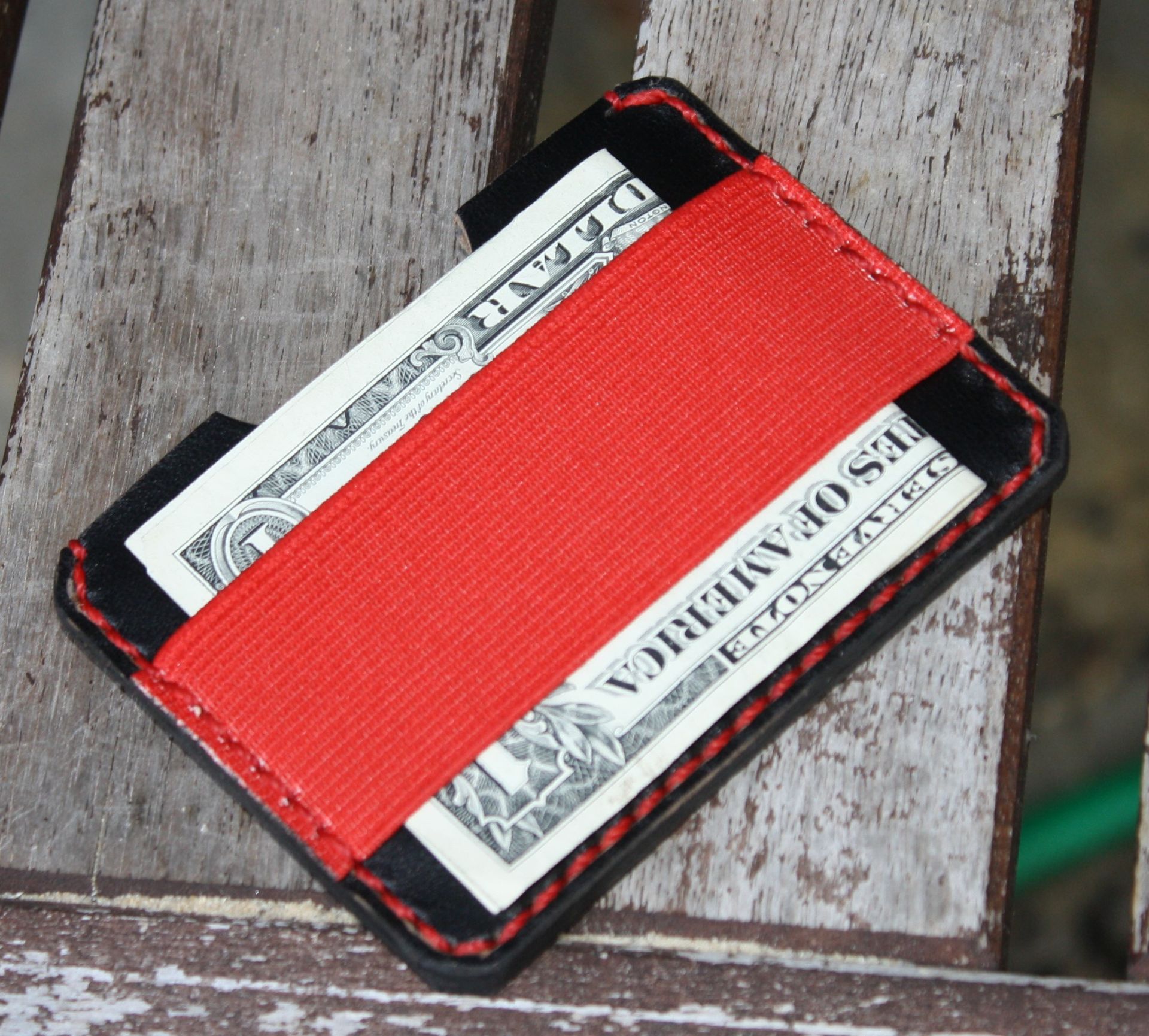 Handmade Leather Parvus Wallet Black Chromexcel Red W/ Money Band 2