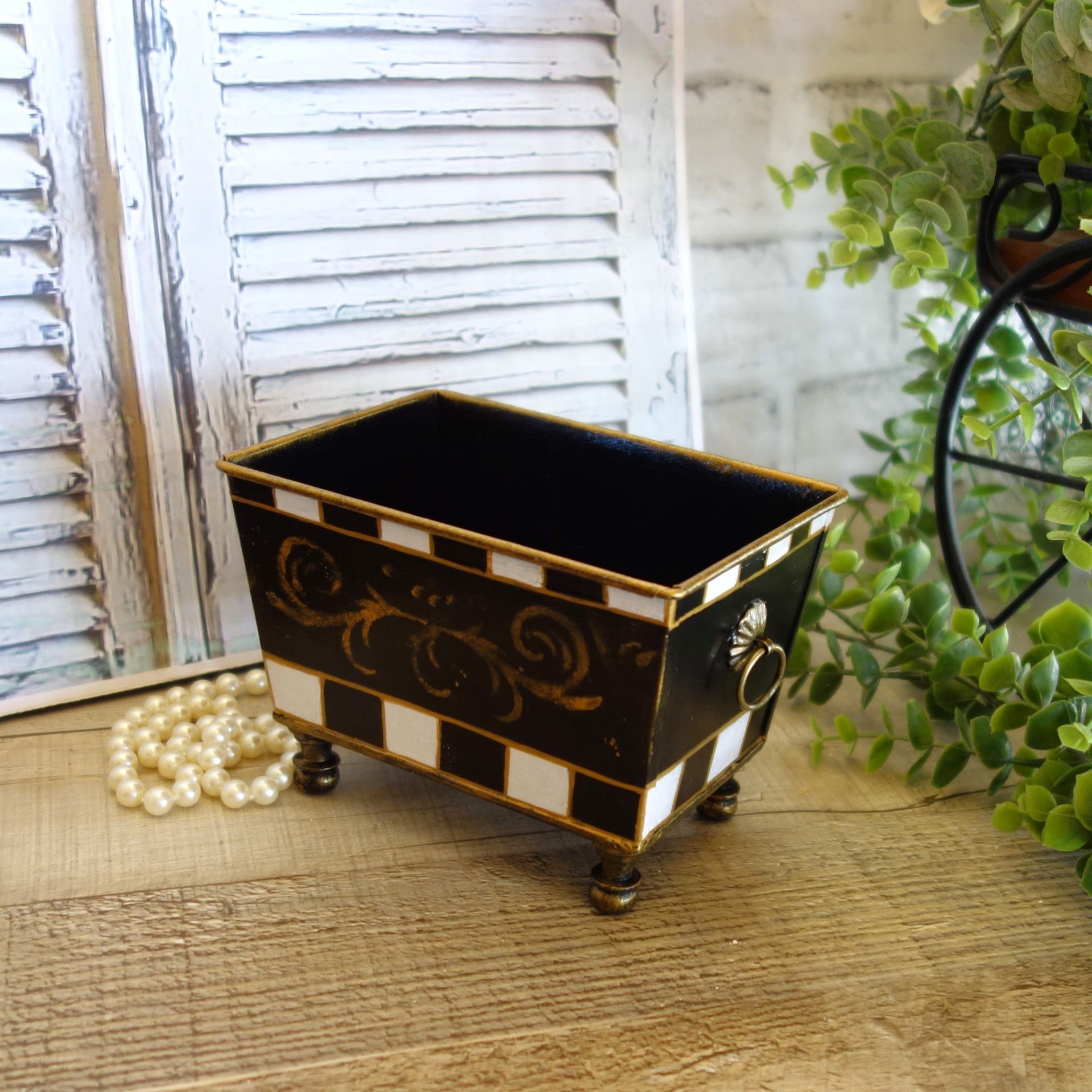 Courtly Towel Caddy Black And White Check Vanity Storage Bin 3 