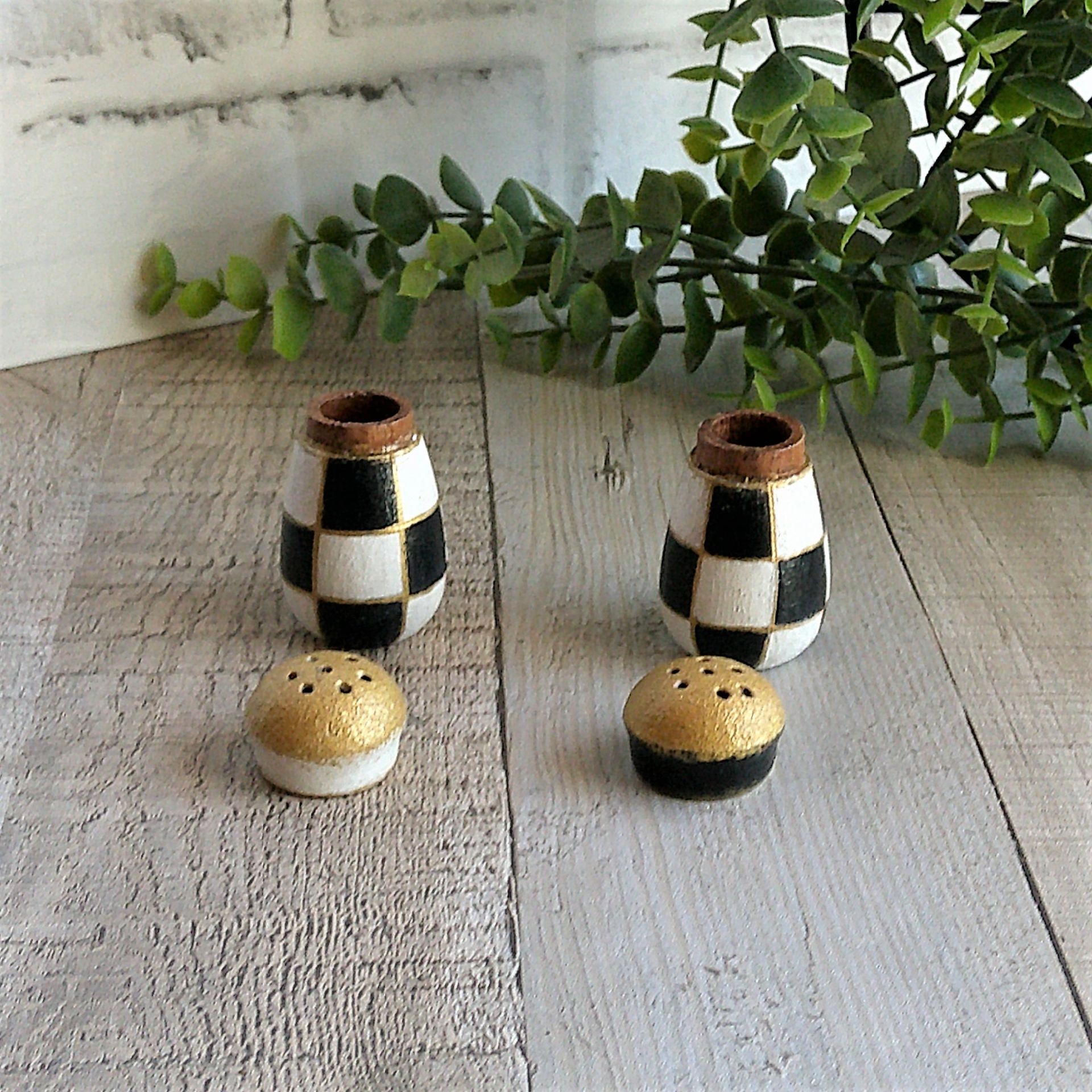 Whimsical Checks Mini Salt And Pepper Shakers Buffalo Check Decor 2 