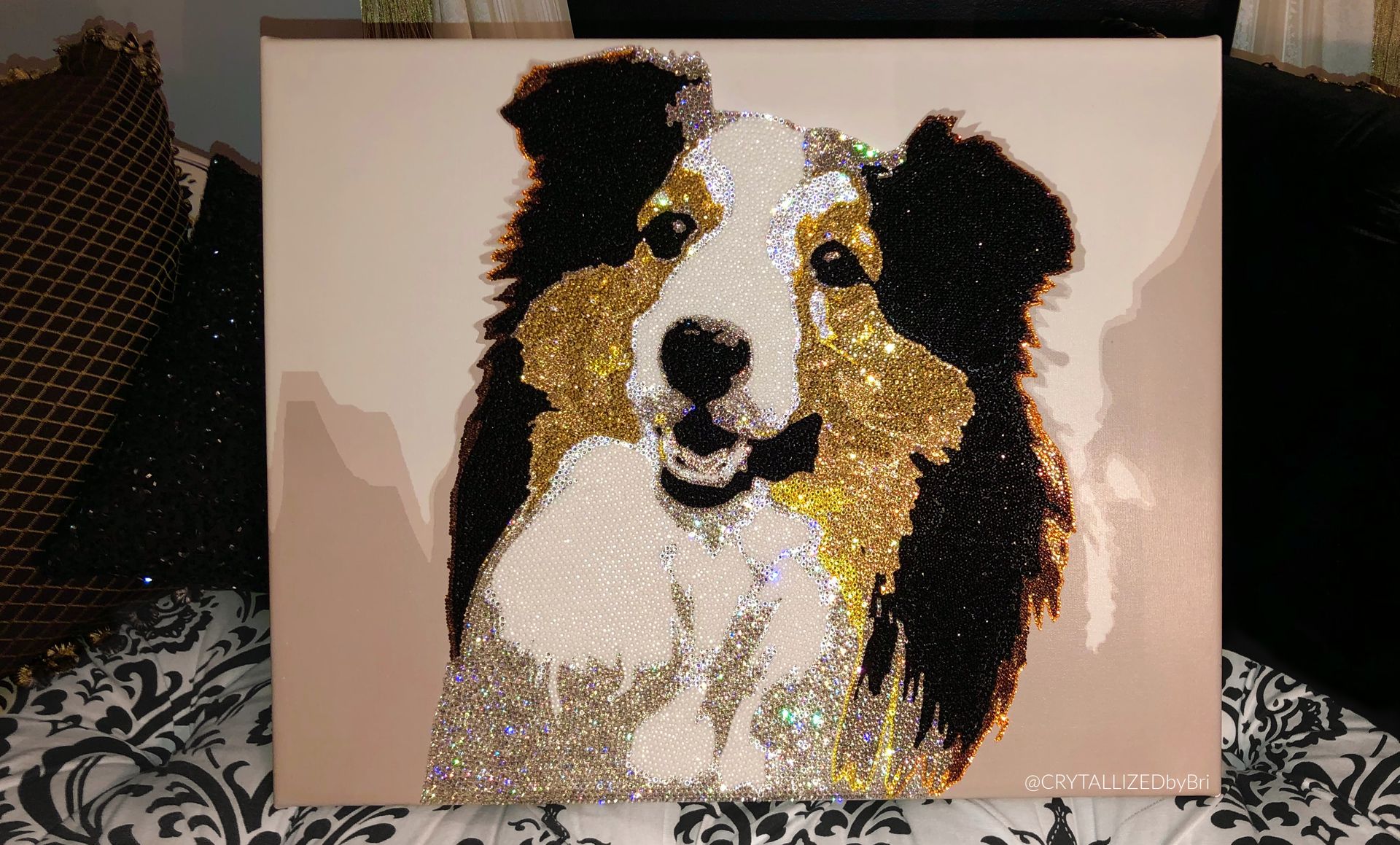 Custom Crystallized Pet Portrait Dog Cat Animal Bling Genuine European Crystals Bedazzled Museum 4