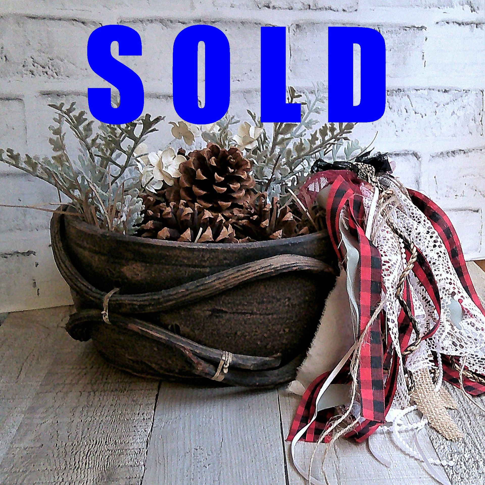 Rustic Bowl Handmade Primitive Bowl Pine Cone Arrangement Woodland Cabin Decor 1 