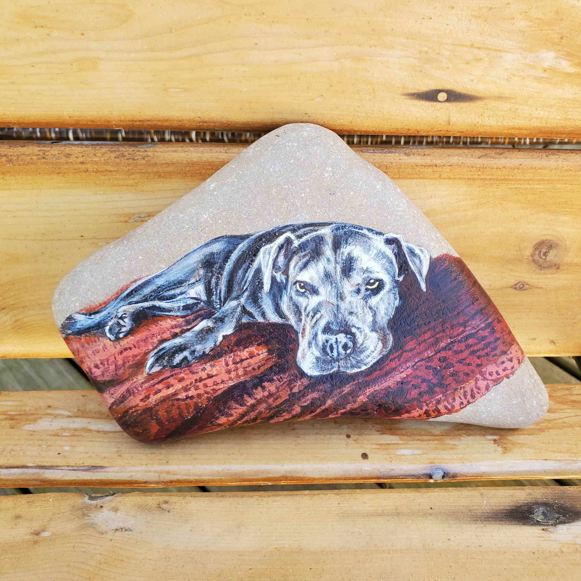 Pet Portrait On Rock - Custom Hand Painted Realistic Cat Or Dog Portrait On A Rock 2 