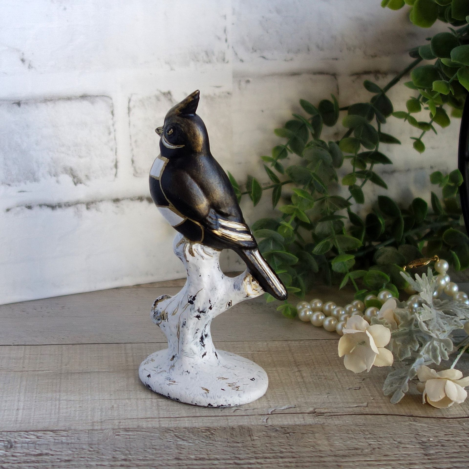 Courtly Checks Songbird Figurine Black And White Checks Decor 4 