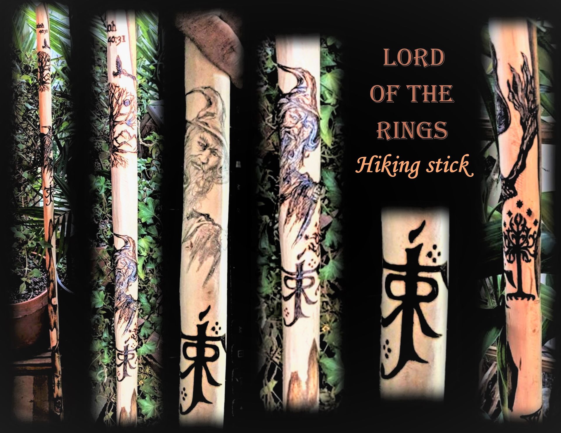 Hiking Stick, Custom, Personalized, Wood Burned Images, Words 6