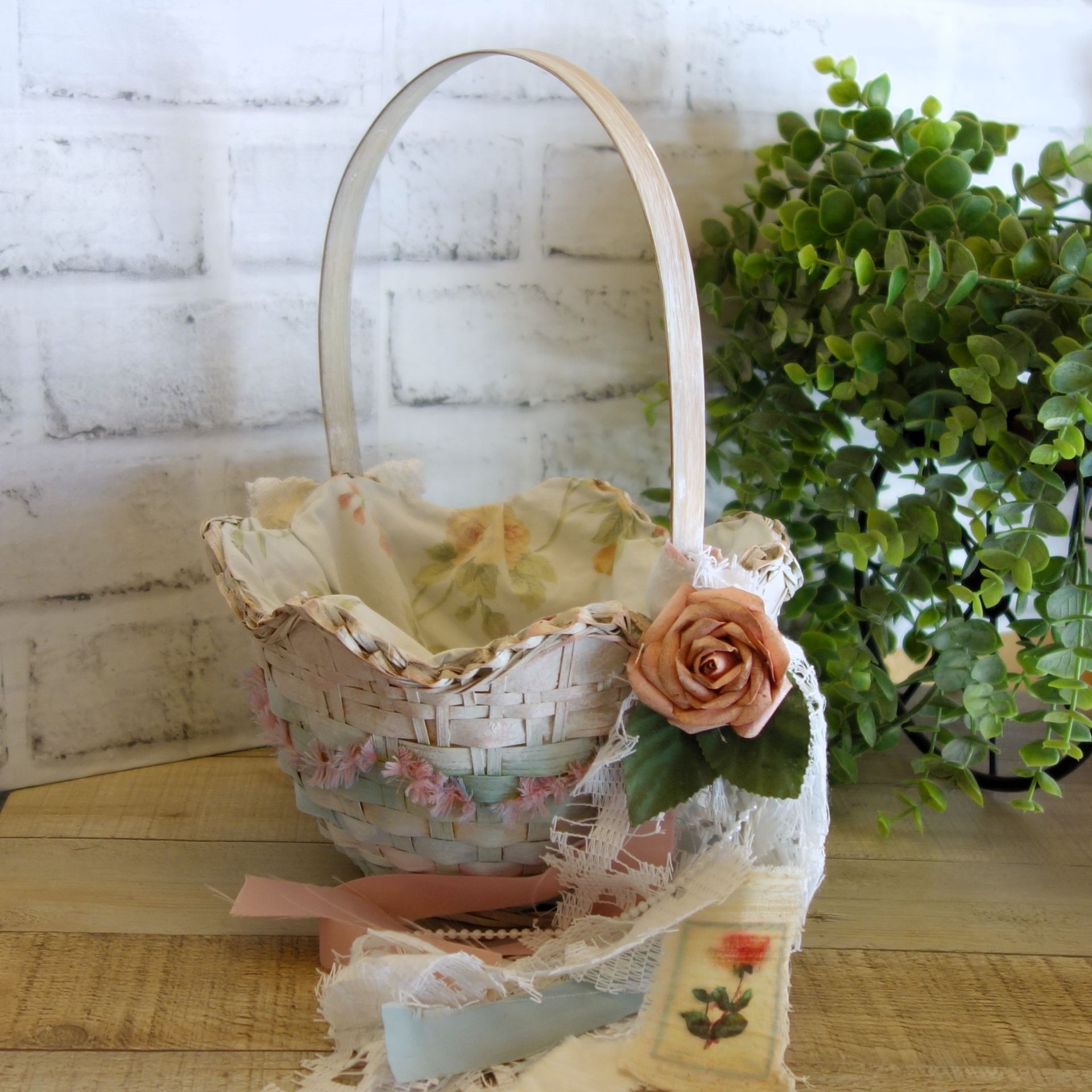 Pink And Green Shabby Chic Decor Rose Basket 2 