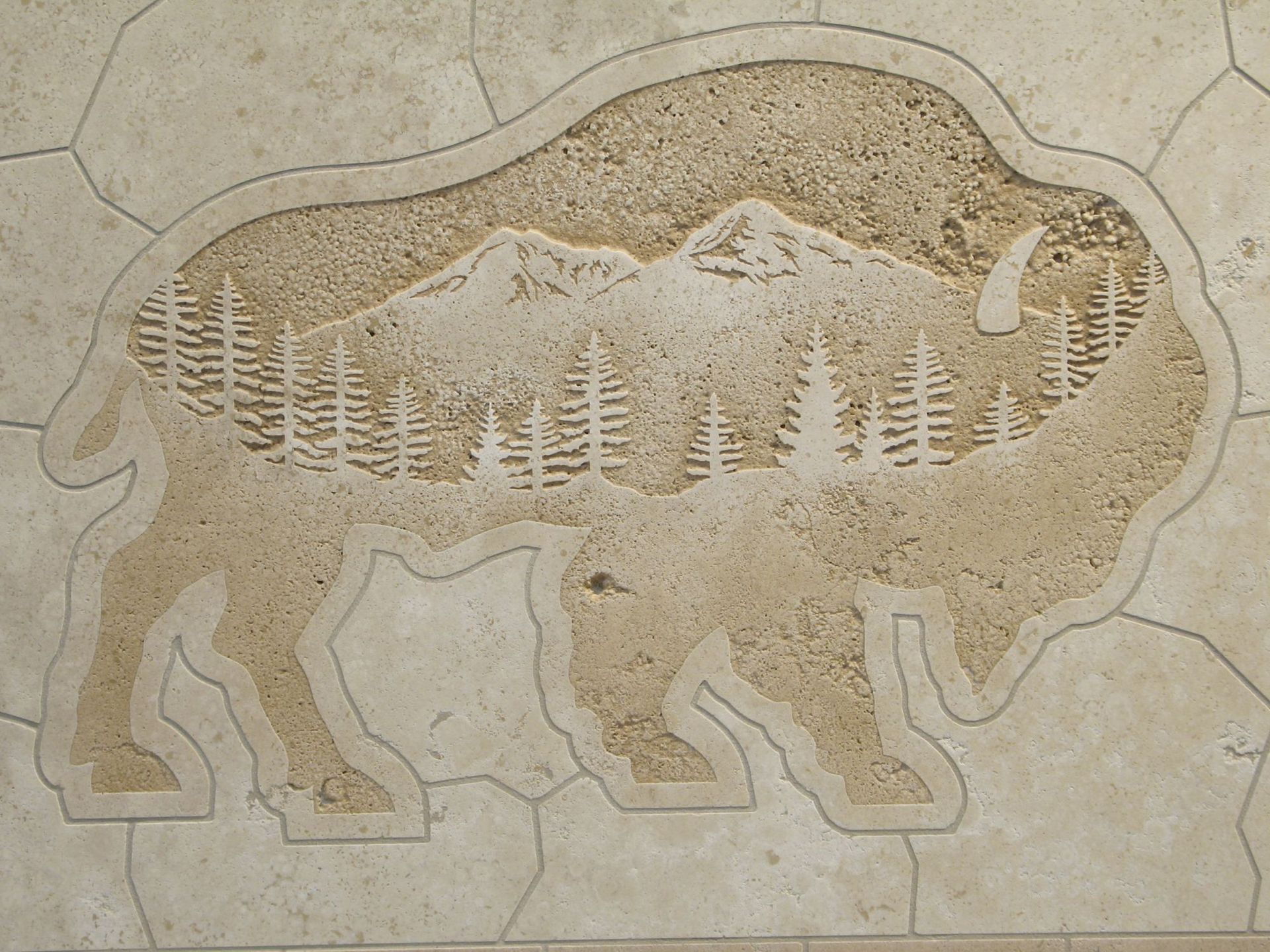 Etched Tile Travertine Buffalo Mural 4