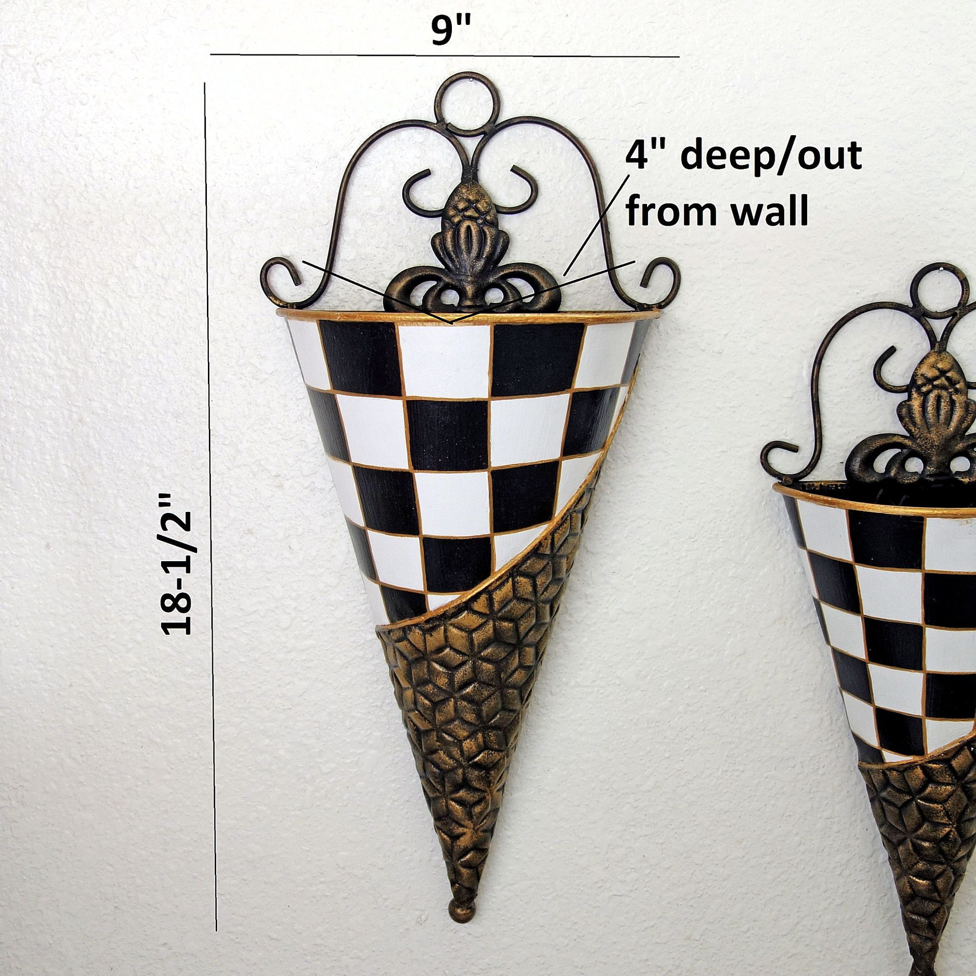 Courtly Towel Caddy Set Checked Planter Set Black And White Check Wall Decor 3 