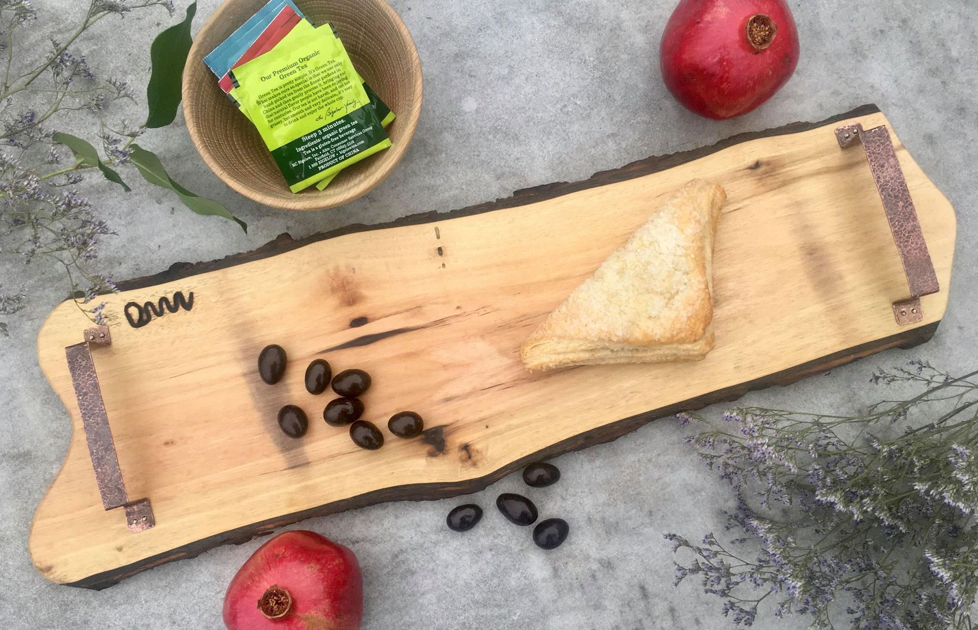 Unique Custom Serving Tray, Cheese Board, Charcuterie Or Serving Board With Copper Hammer Handles 5 