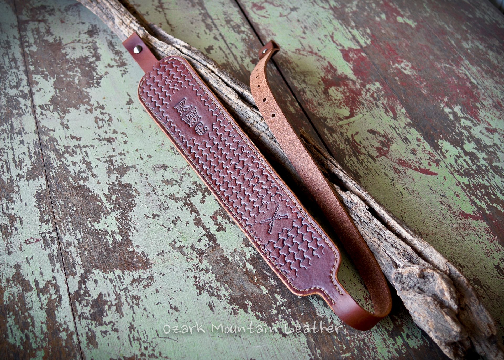Custom Leather Rifle Sling Brown Hand Tooled Cobra Style Padded. 1