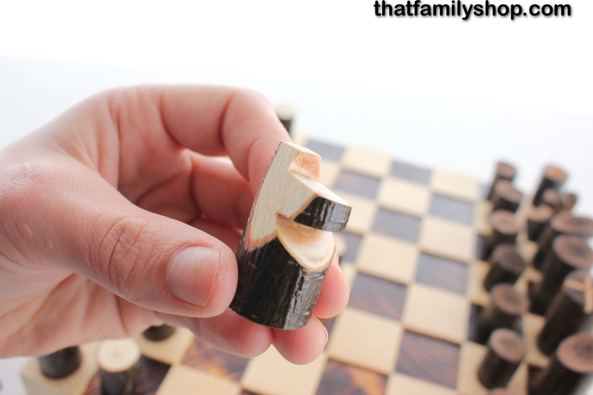 Chess Set With Torched Board And Tree Pieces 4