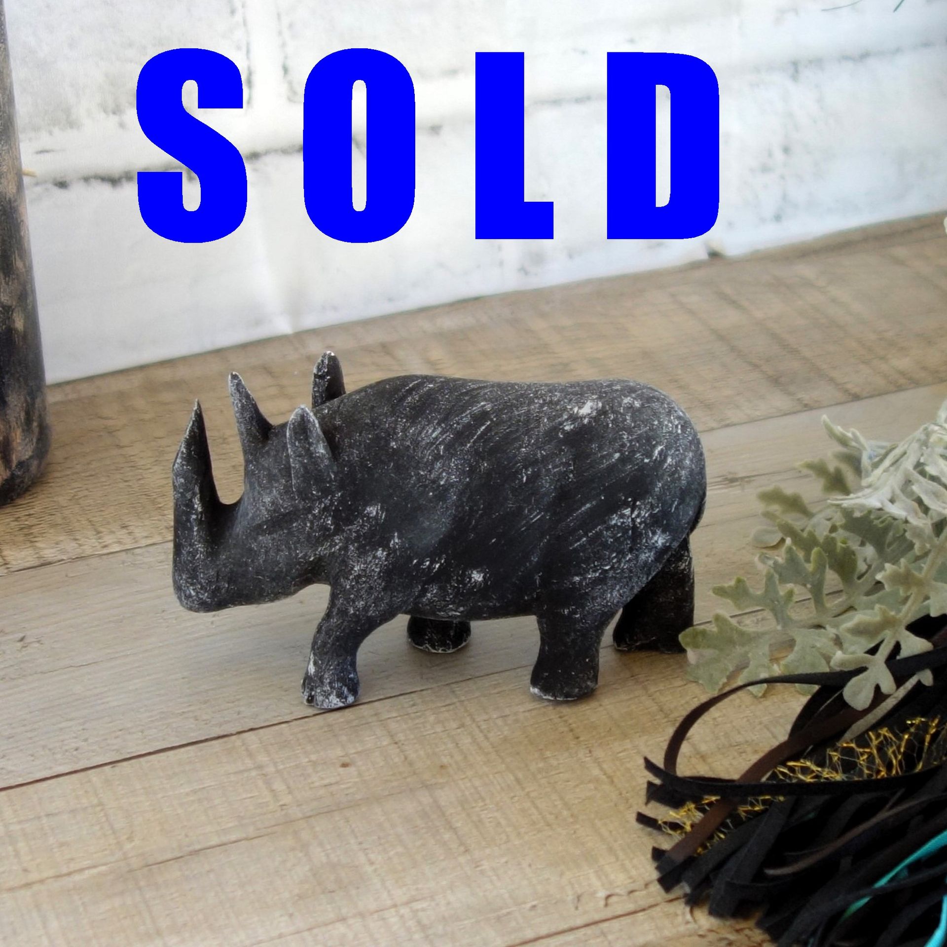 Black Rhino Safari Big Game Decor African Decor Rhinoceros Hand Carved Baby Rino 1 