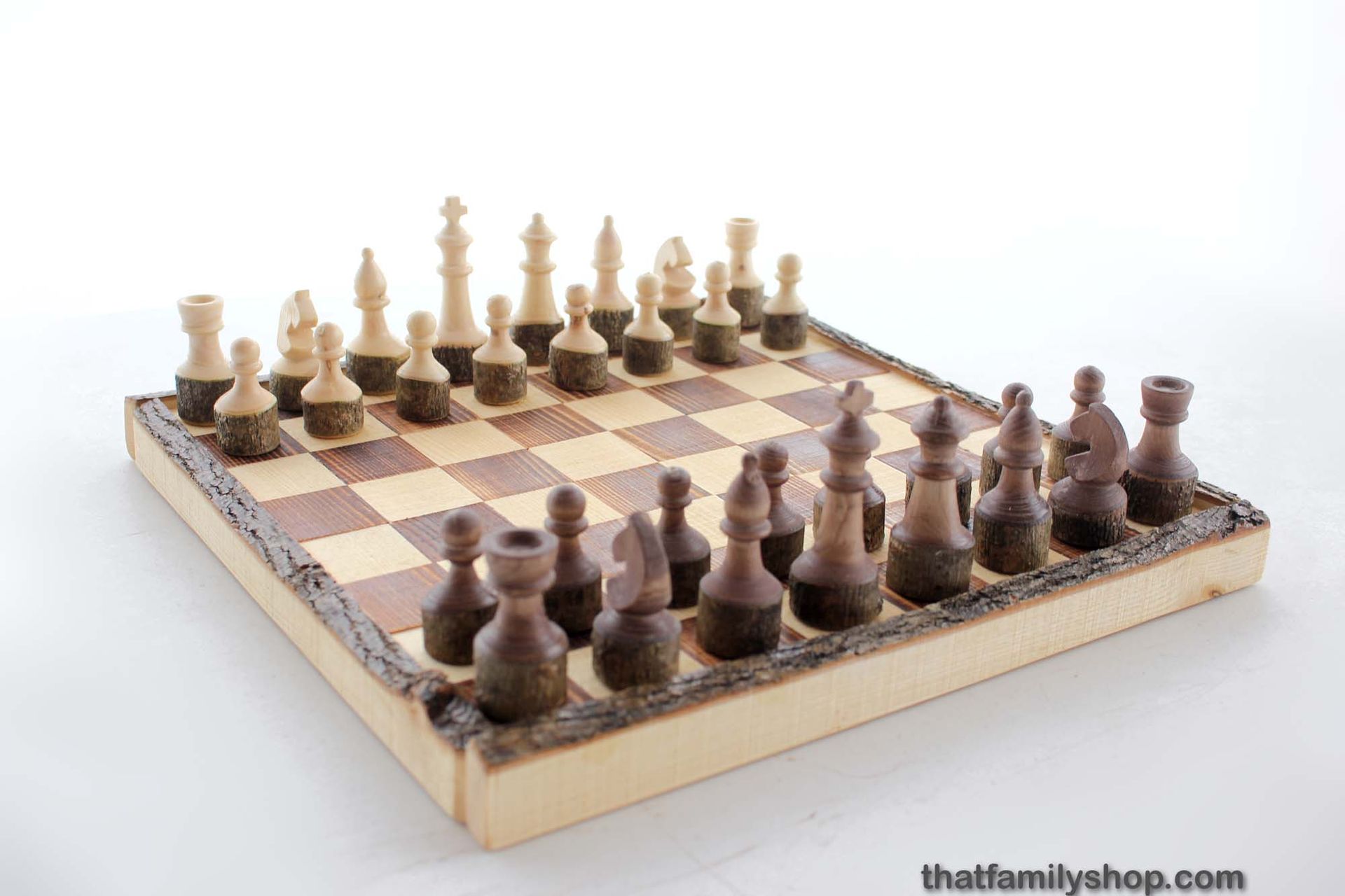 Handcrafted Rustic Log Chess Set With Board 3
