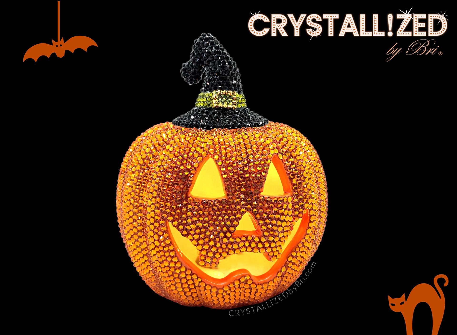 Crystallized Halloween Light Up Pumpkin Bling Home Decor Made With Austrian Crystals Bedazzled 1