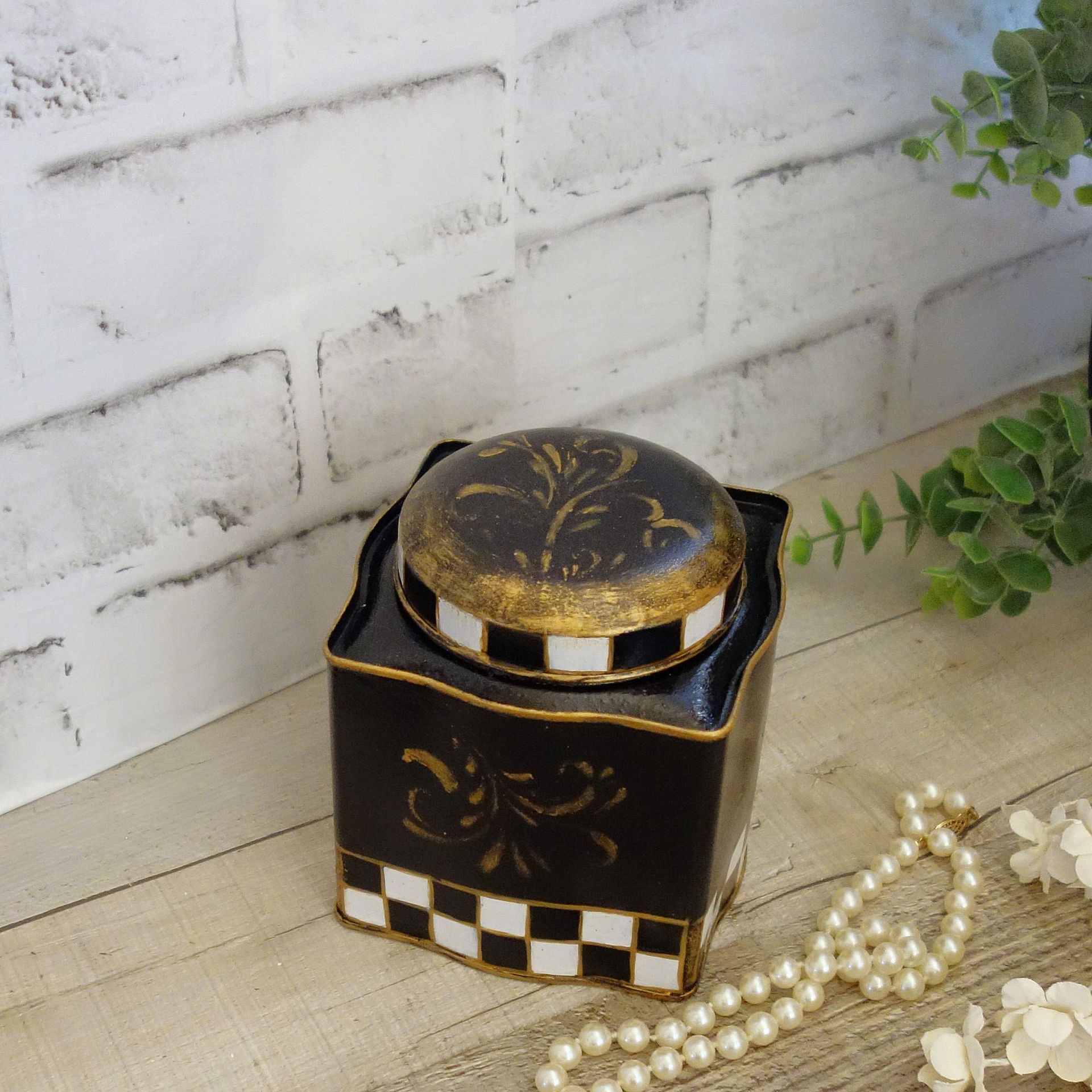 Courtly Vanity Storage Checked Cotton Ball Jar Checked Tea Tin 5 