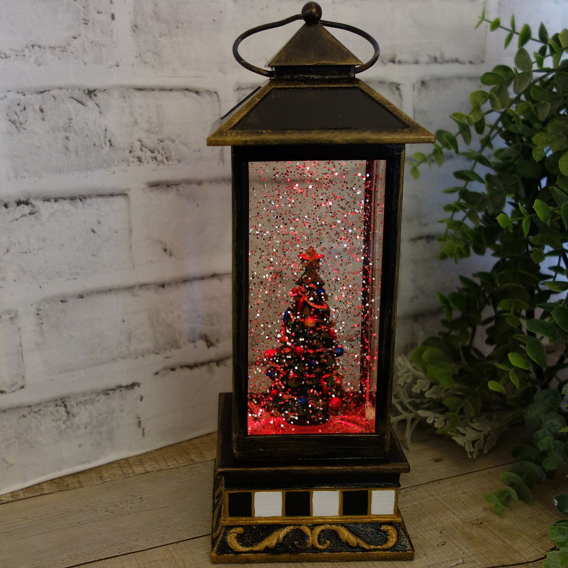 Christmas Snow Lantern Vintage Snow Globe Checked Christmas Decor 4 