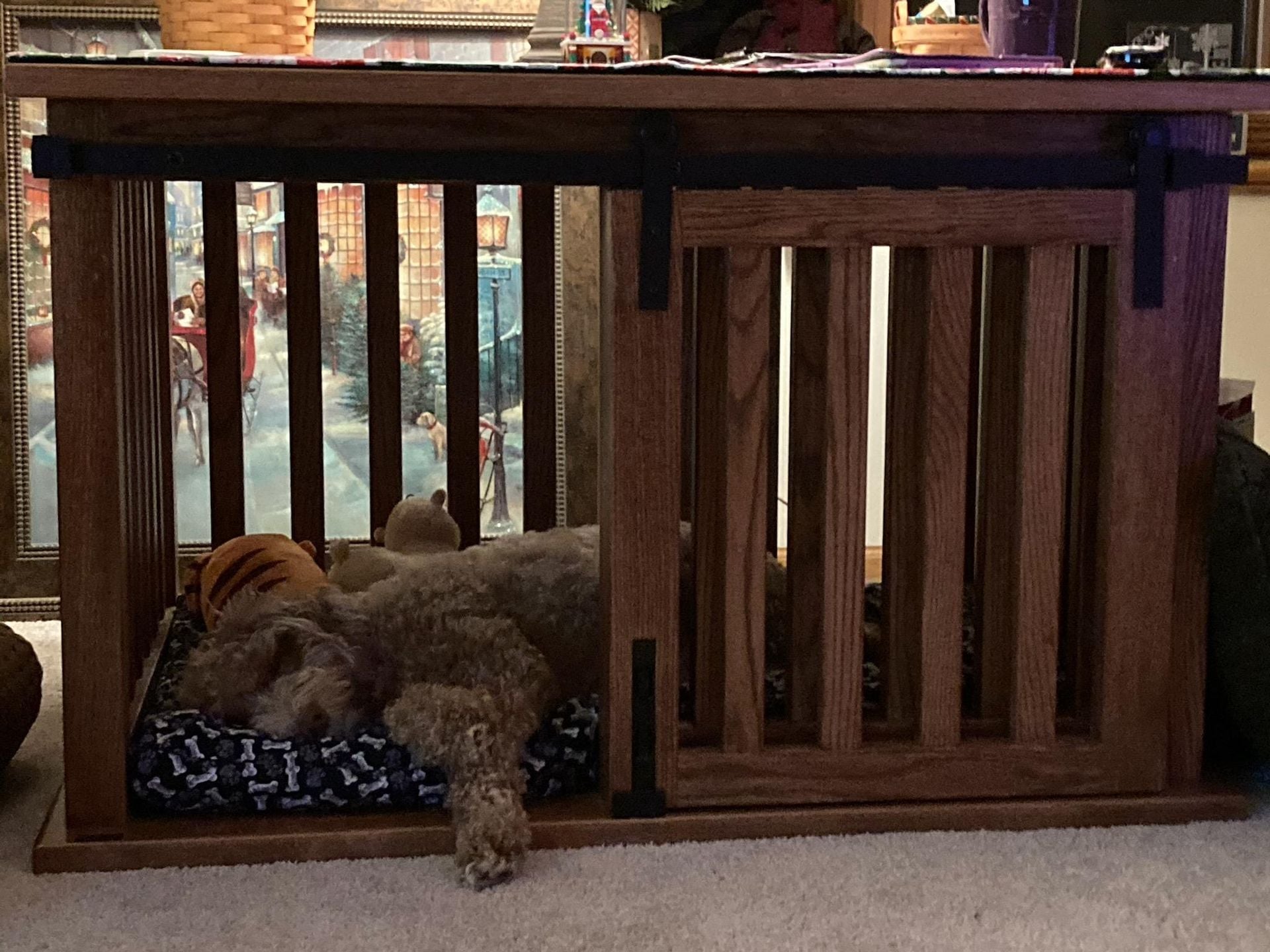 Wooden Pet Crate End Table With Barn Door 1